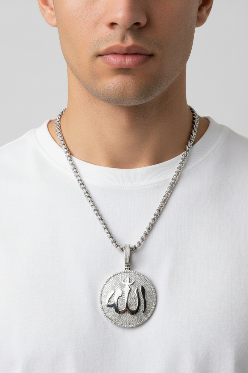 Sterling Silver Allah Pendant – VVS Moissanite 8 CTW