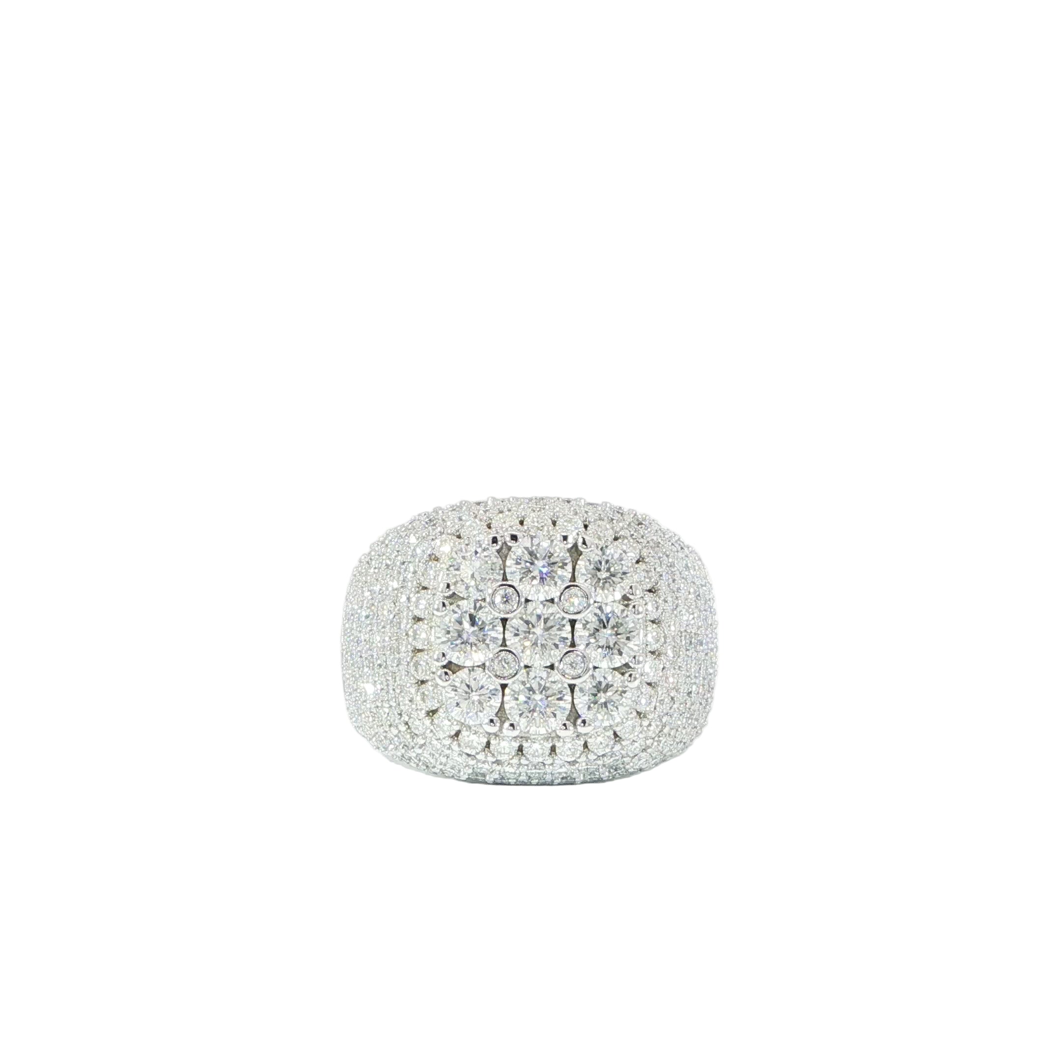 Sterling Silver Square Pave Set Ring with VVS Moissanite Stones, Two Color Options, 5.68 Total Carats