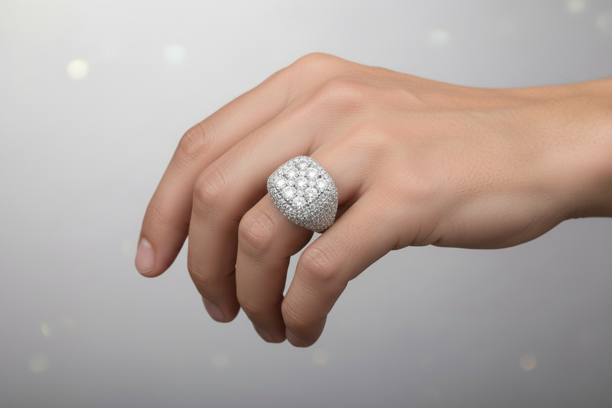 Sterling Silver Square Pave Ring – VVS Moissanite 5.68 CTW