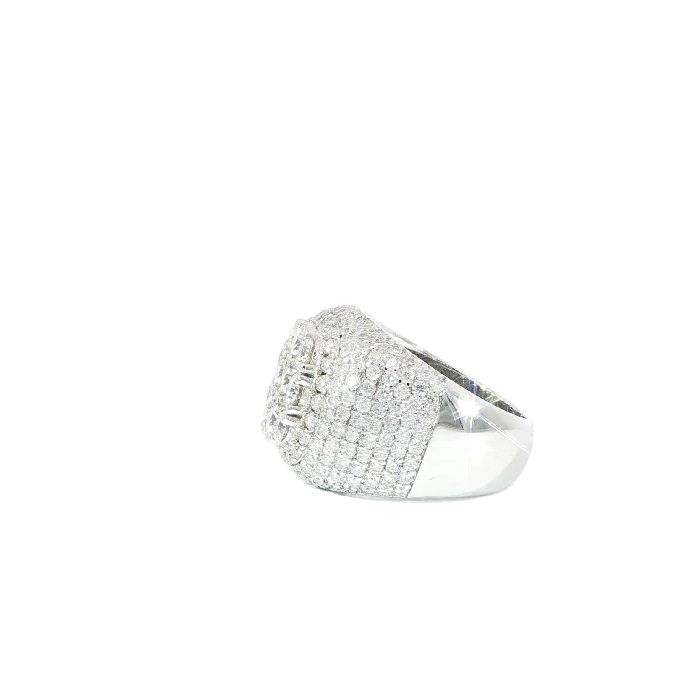 Sterling Silver Square Pave Set Ring with VVS Moissanite Stones, Two Color Options, 5.68 Total Carats