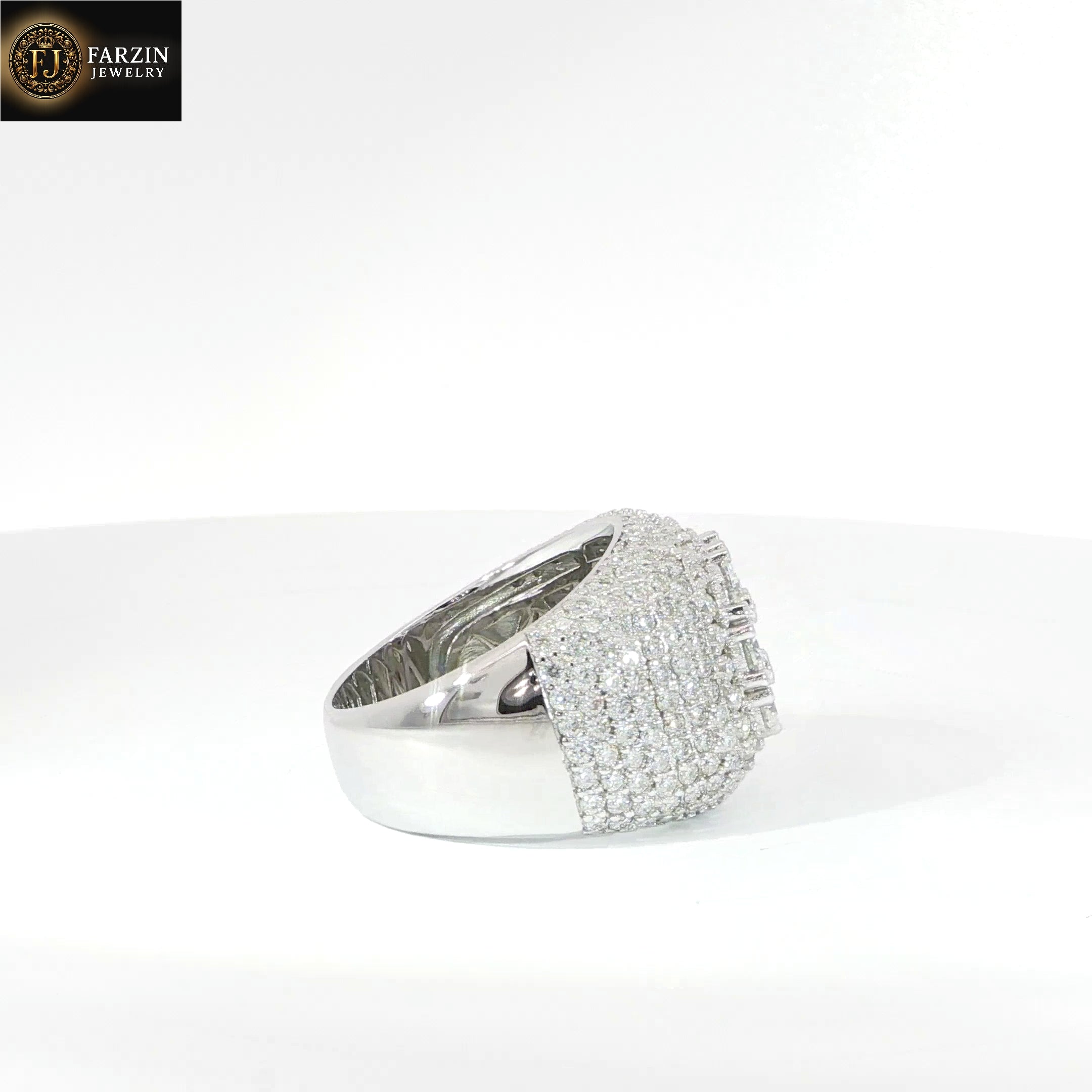 Sterling Silver Square Pave Set Ring with VVS Moissanite Stones, Two Color Options, 5.68 Total Carats