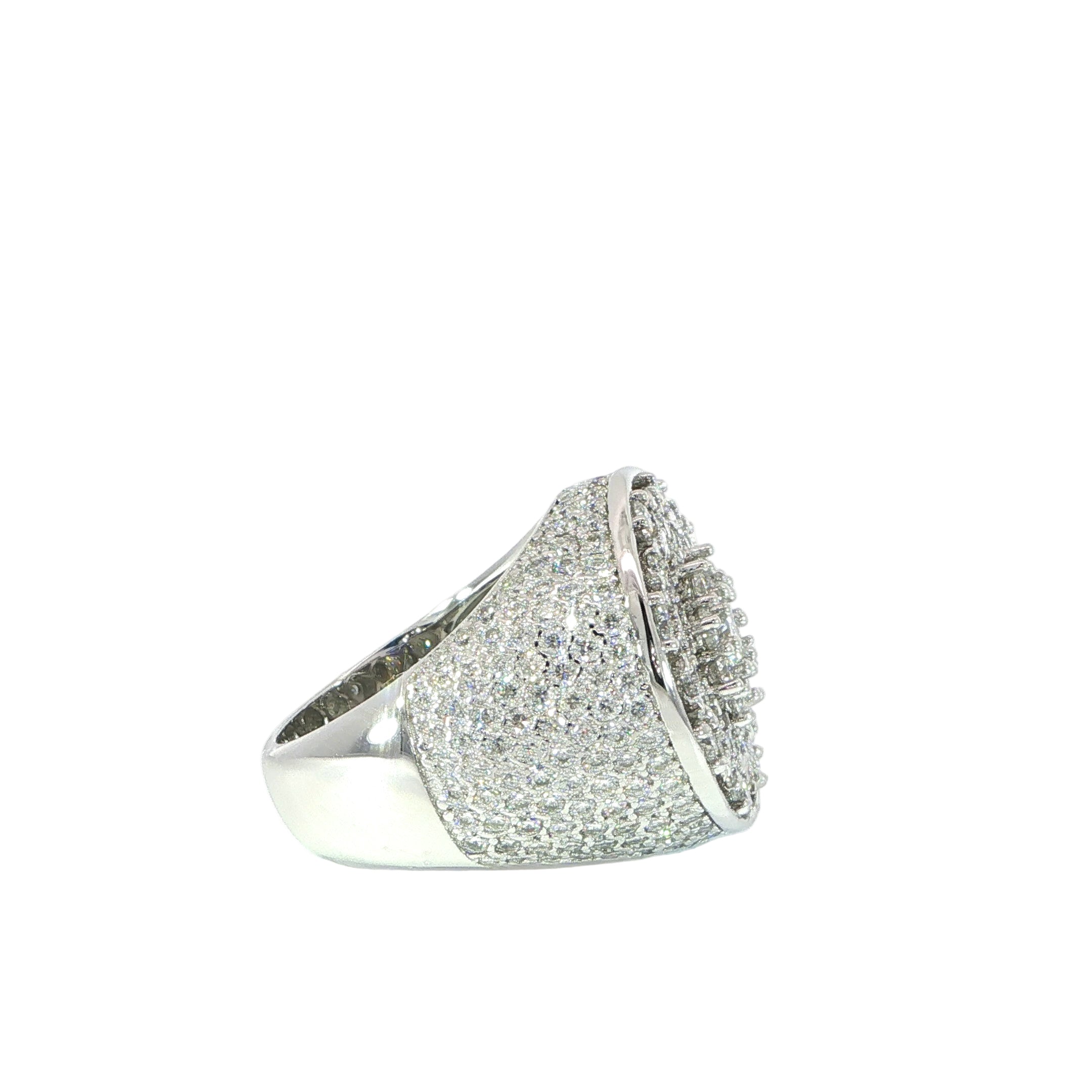 Sterling Silver Round Cluster Pave Set Ring with VVS Moissanite Stones, Two Color Options, 6.39 Total Carats