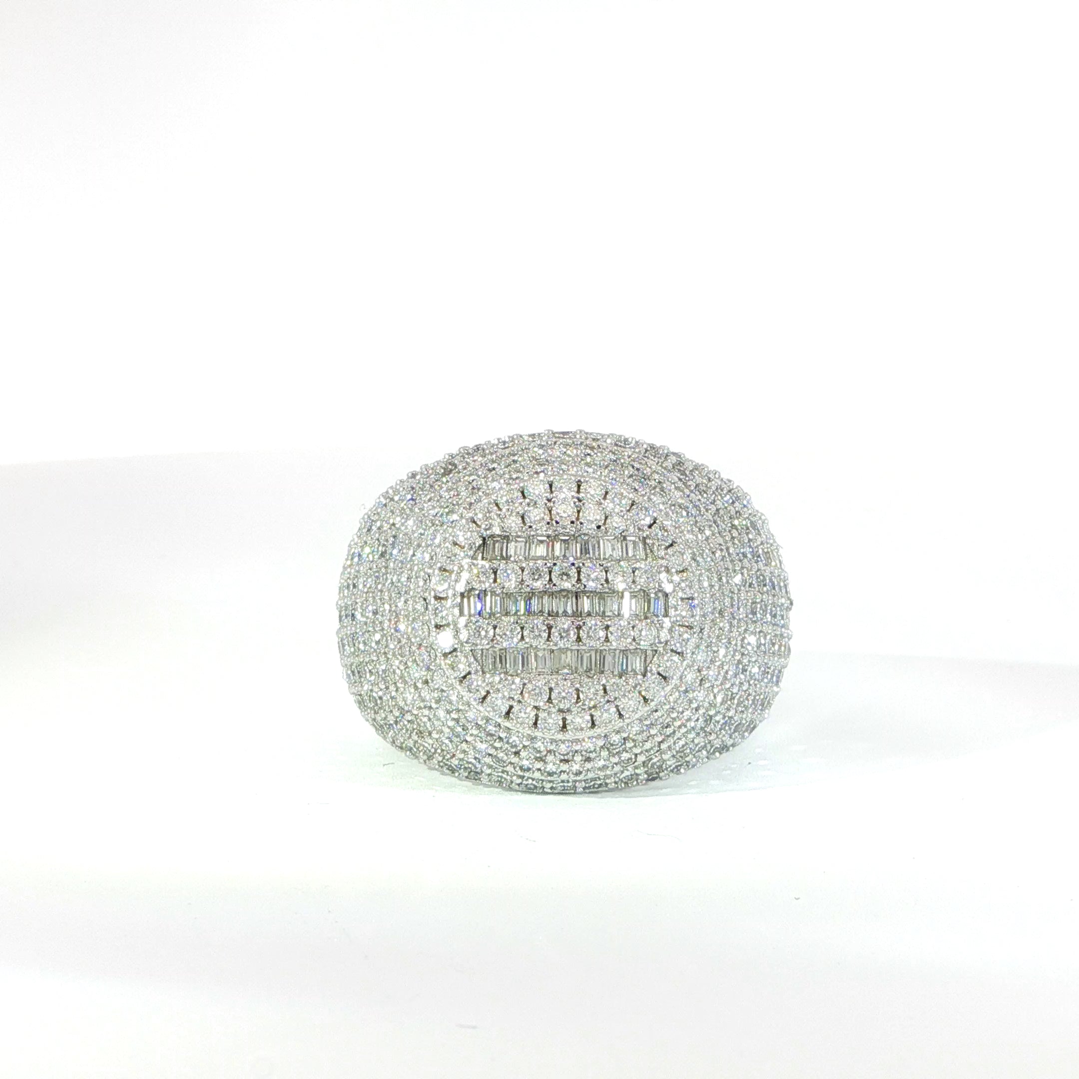 Sterling Silver Round Pave Set Ring with VVS Moissanite Stones, Two Color Options, 3.93 Total Carats