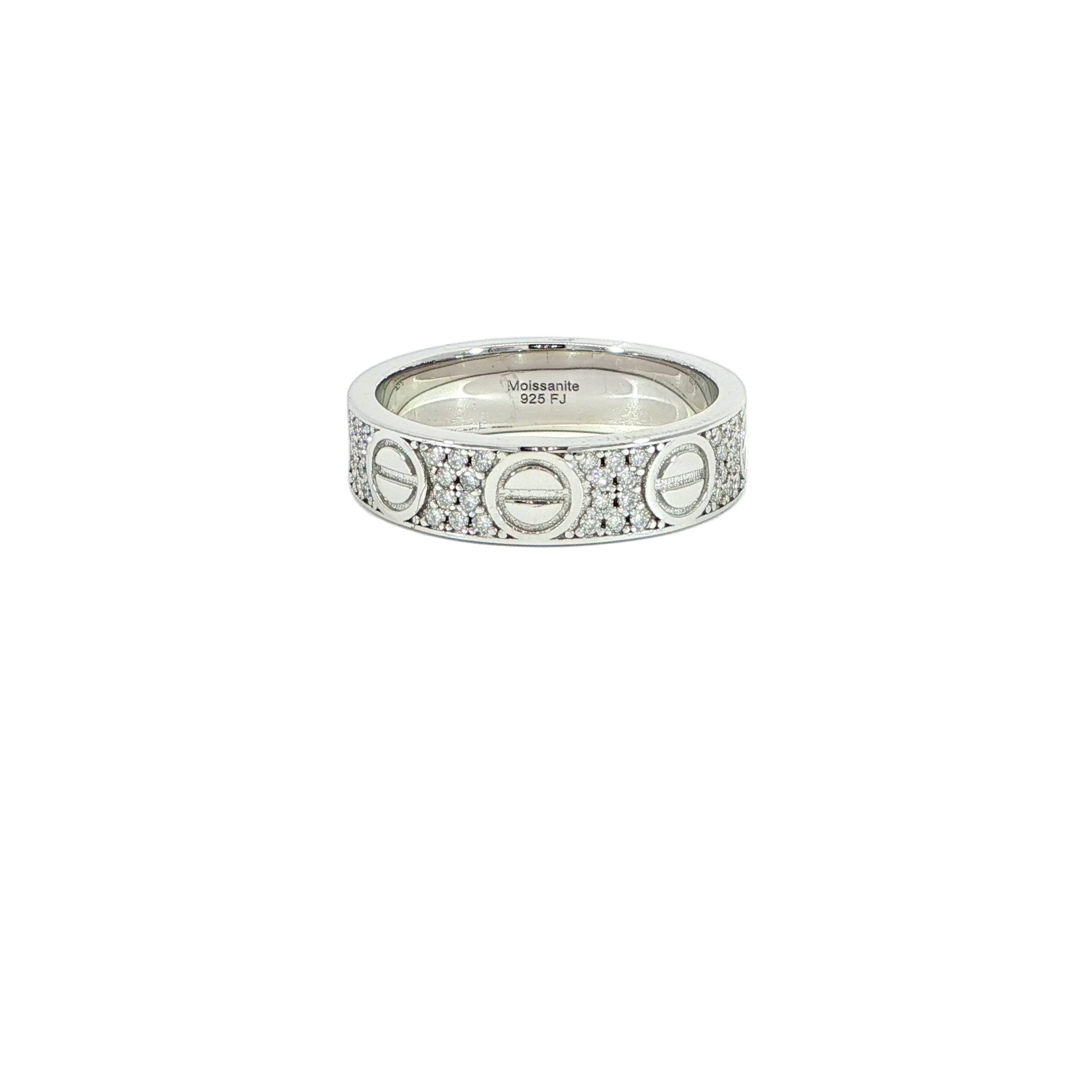 Sterling Silver Band Ring with VVS Moissanite Stones, Two Color Options, 0.66 Total Carats
