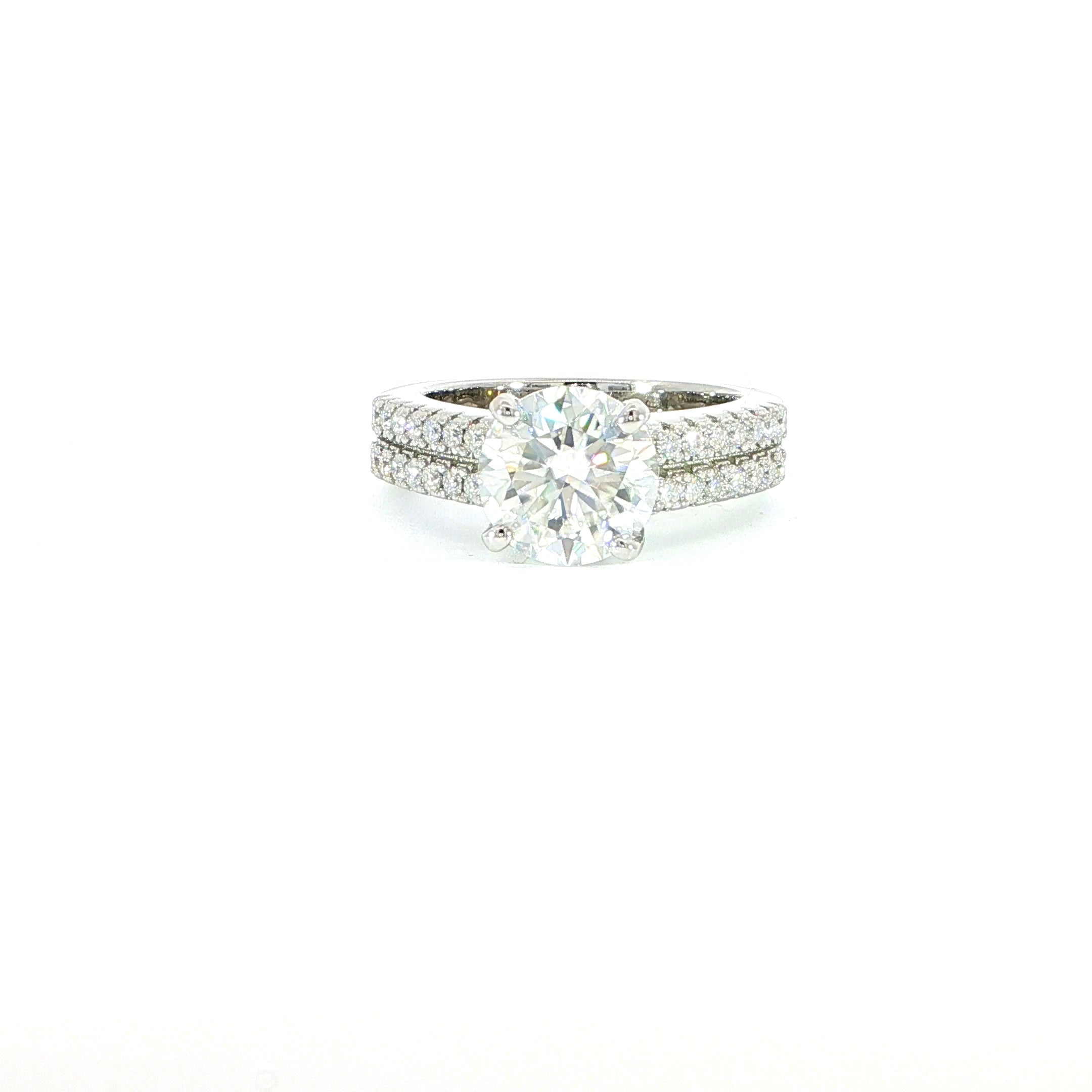 Sterling Silver Engagement Ring with 3-Carat Center Stone, VVS Moissanite, Two Color Options, 3.52 Total Carats