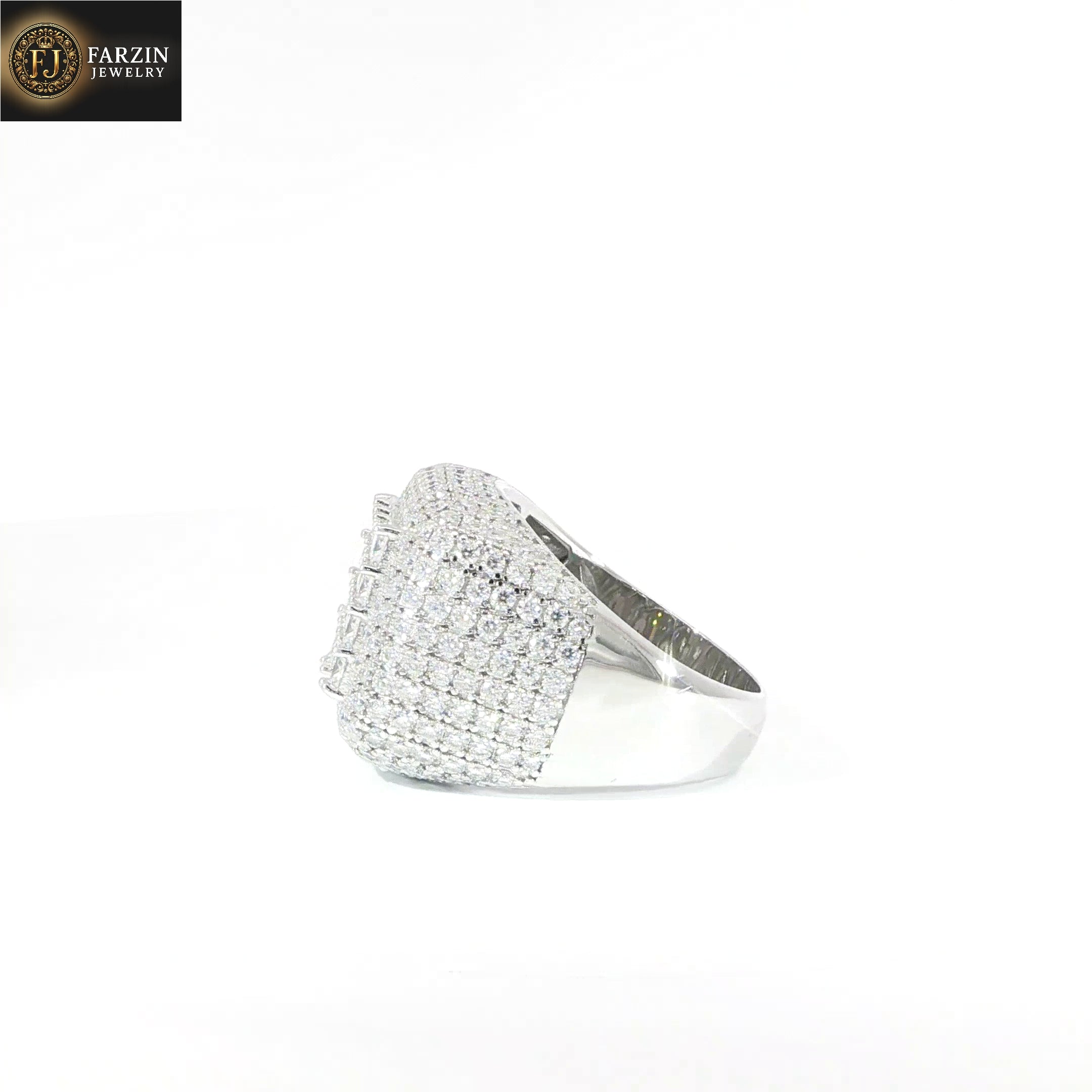 Sterling Silver Square Pave Set Ring with VVS Moissanite Stones, Two Color Options, 5.21 Total Carats