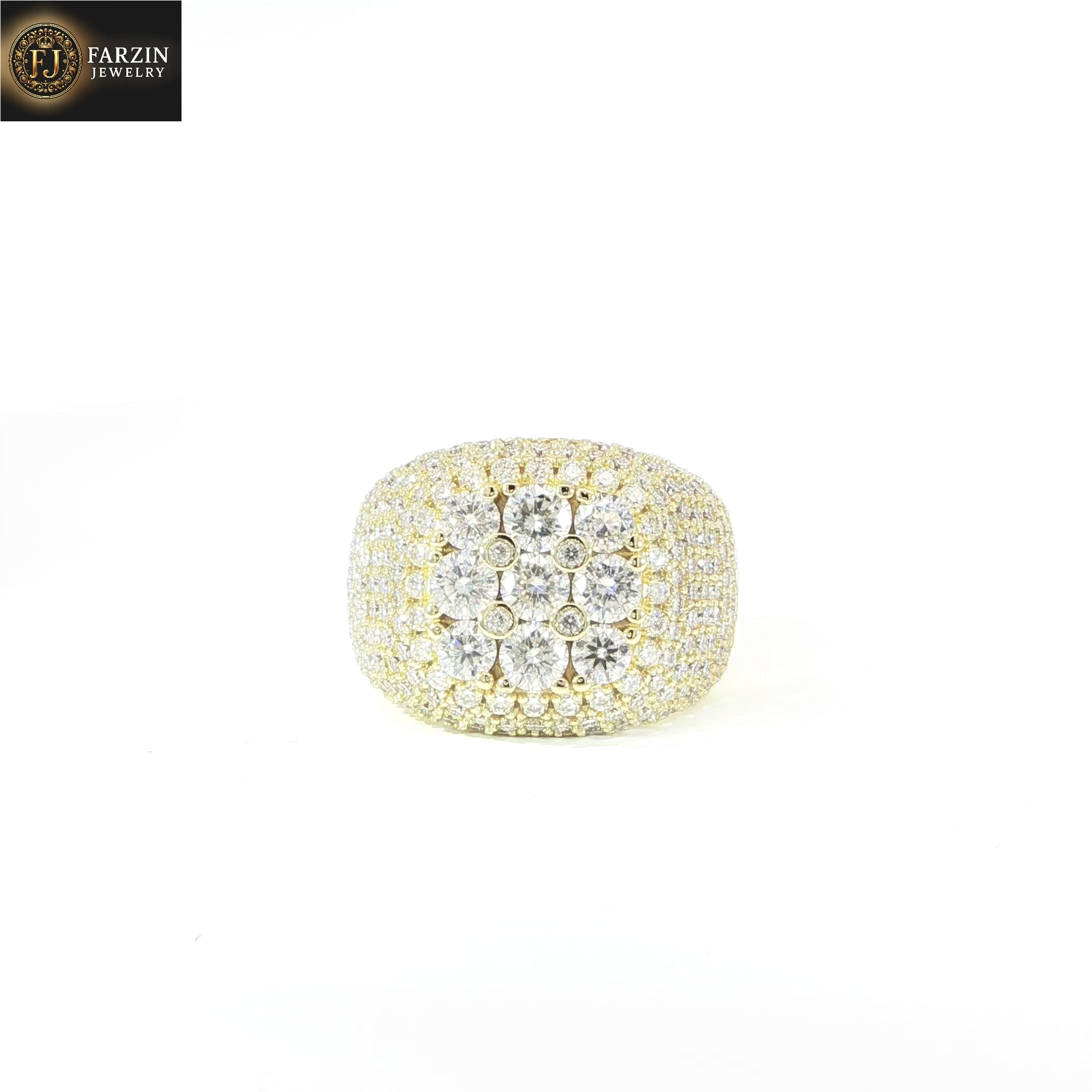 Sterling Silver Square Pave Set Ring with VVS Moissanite Stones, Two Color Options, 5.68 Total Carats