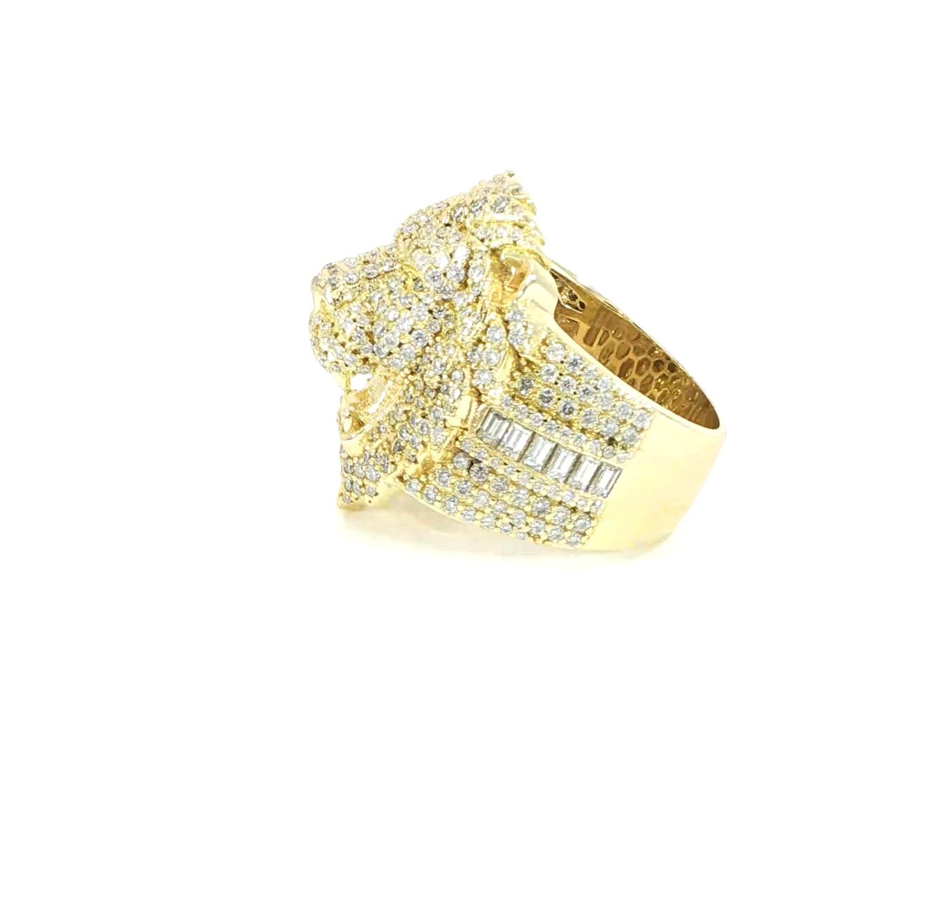 Lion head statement ring moissanite side profile