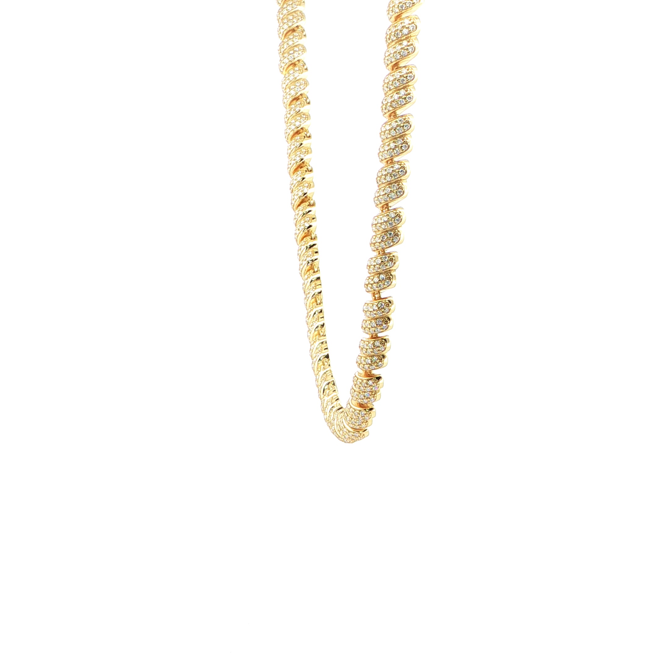 Luxury twisted spiral link necklace crafted in 14K yellow gold over sterling silver