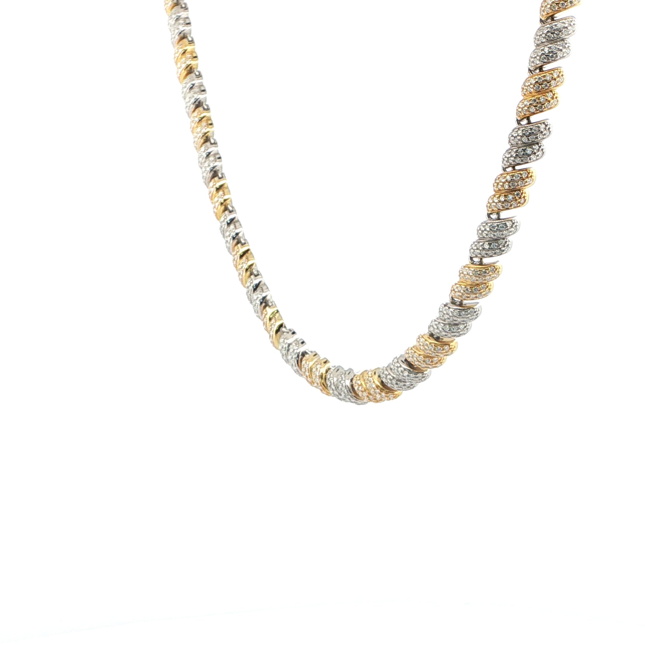 Designer two-tone spiral link statement necklace in sterling silver