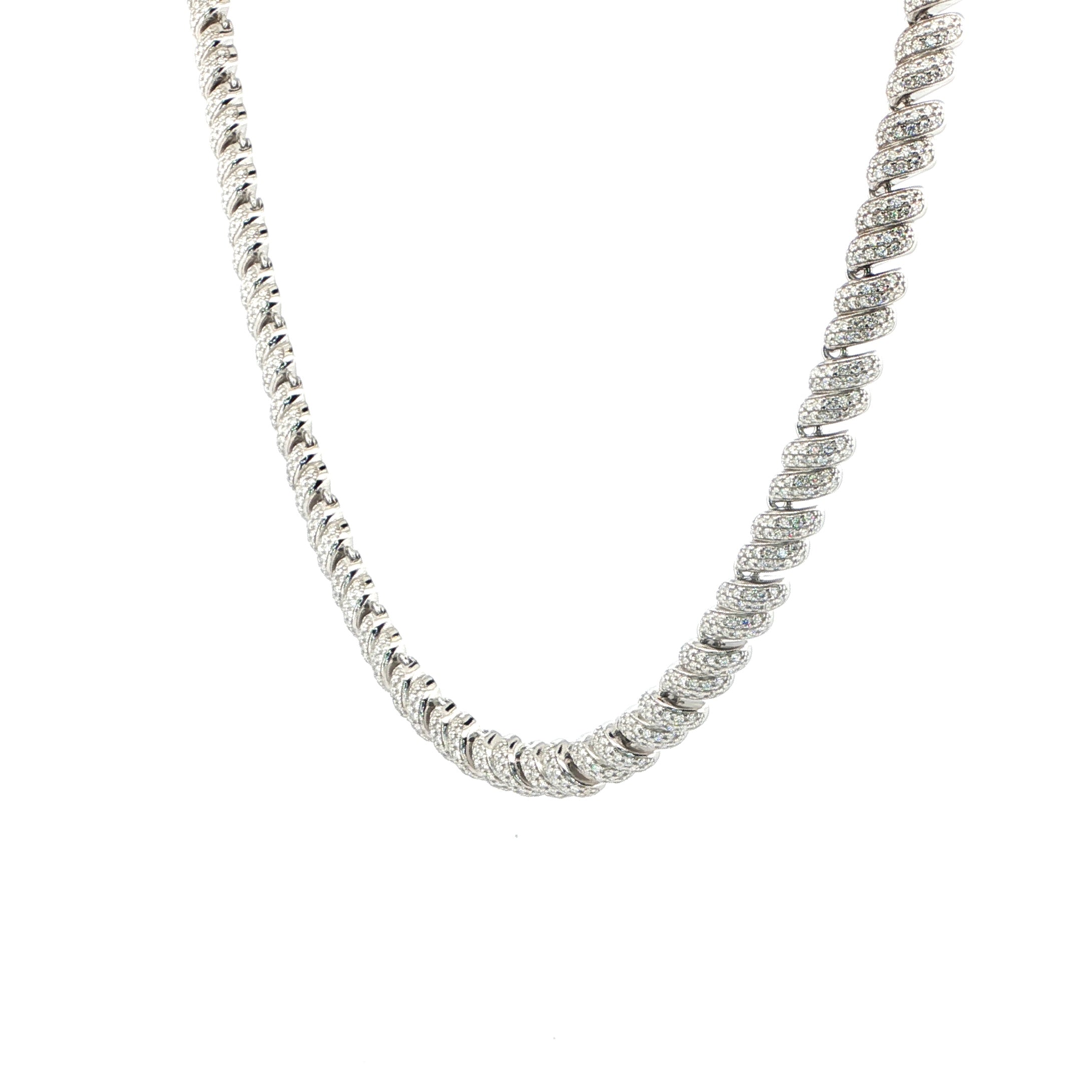 Modern sterling silver statement necklace featuring a twisted spiral design