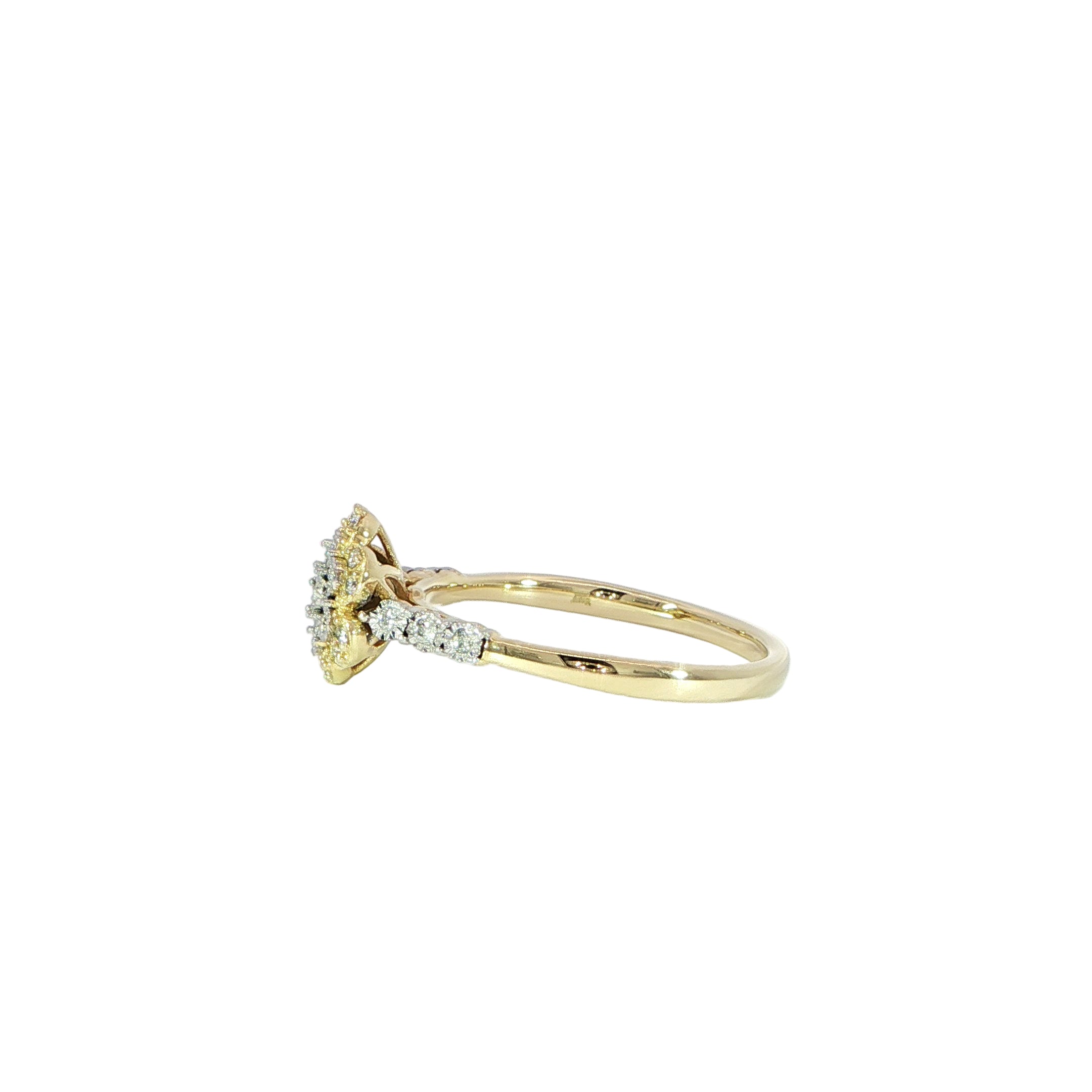 Side profile round diamond flower ring gold
