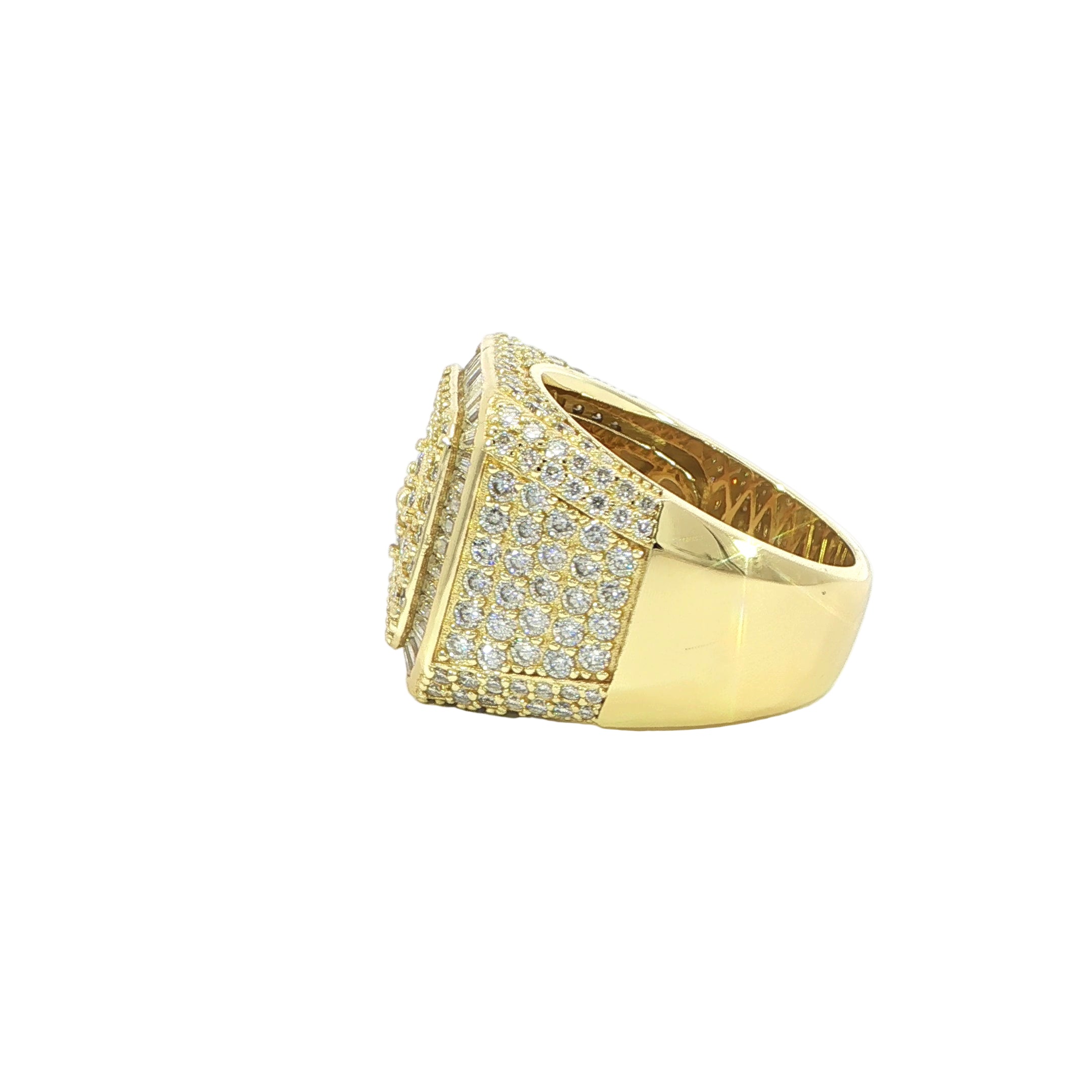 Side detail sterling silver cluster ring with VVS moissanite