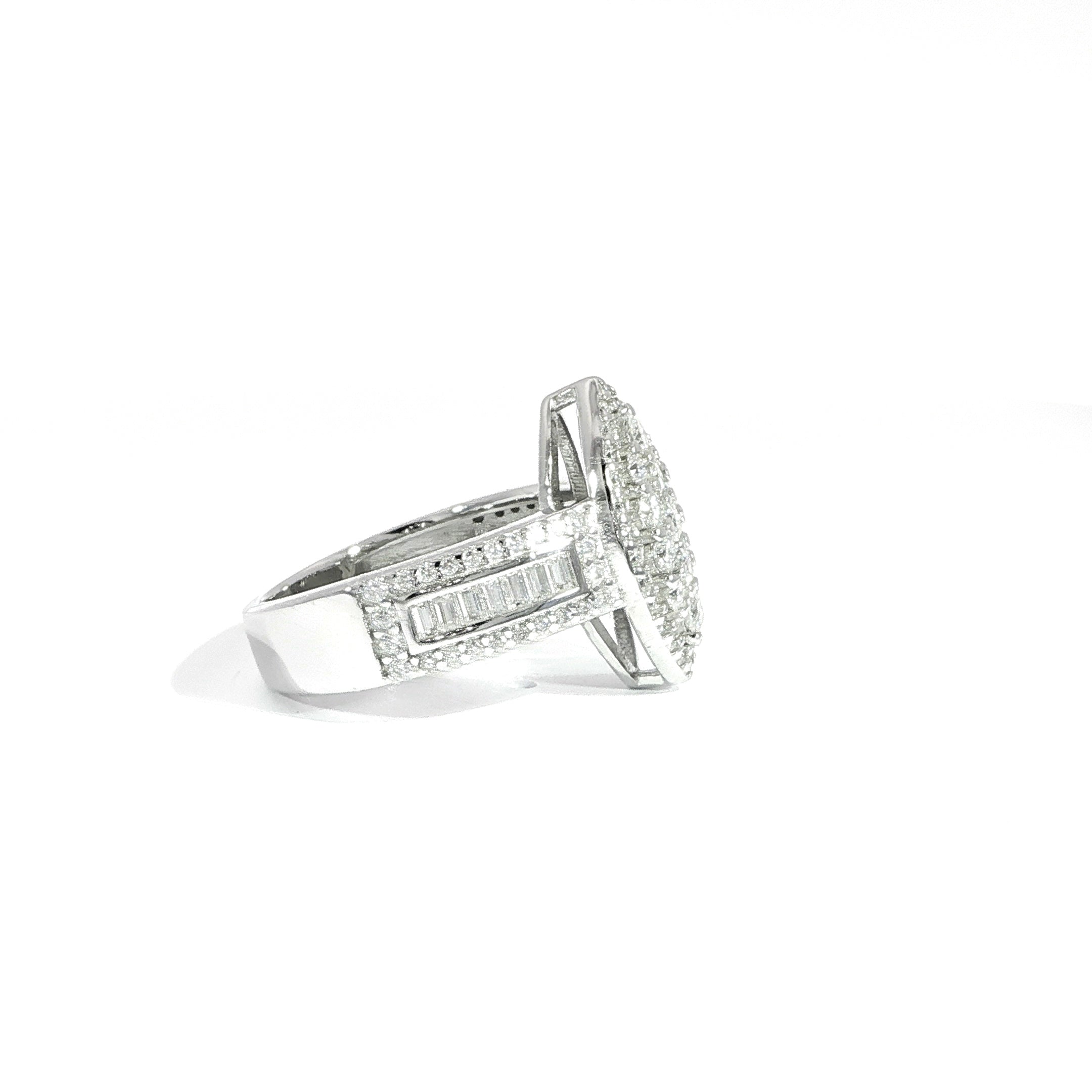 Silver marquise cluster ring moissanite side