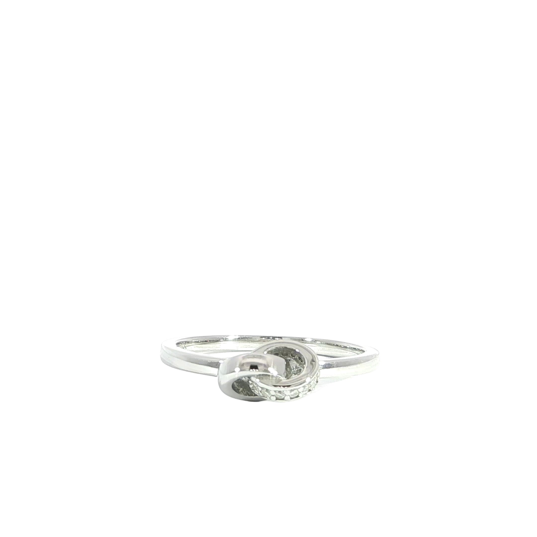 Sterling silver love knot ring moissanite front