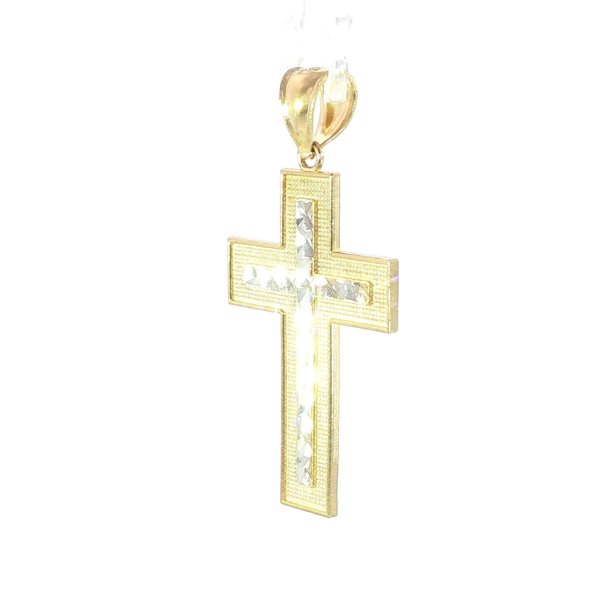 14K Yellow Gold Diamond-Cut Cross Pendant