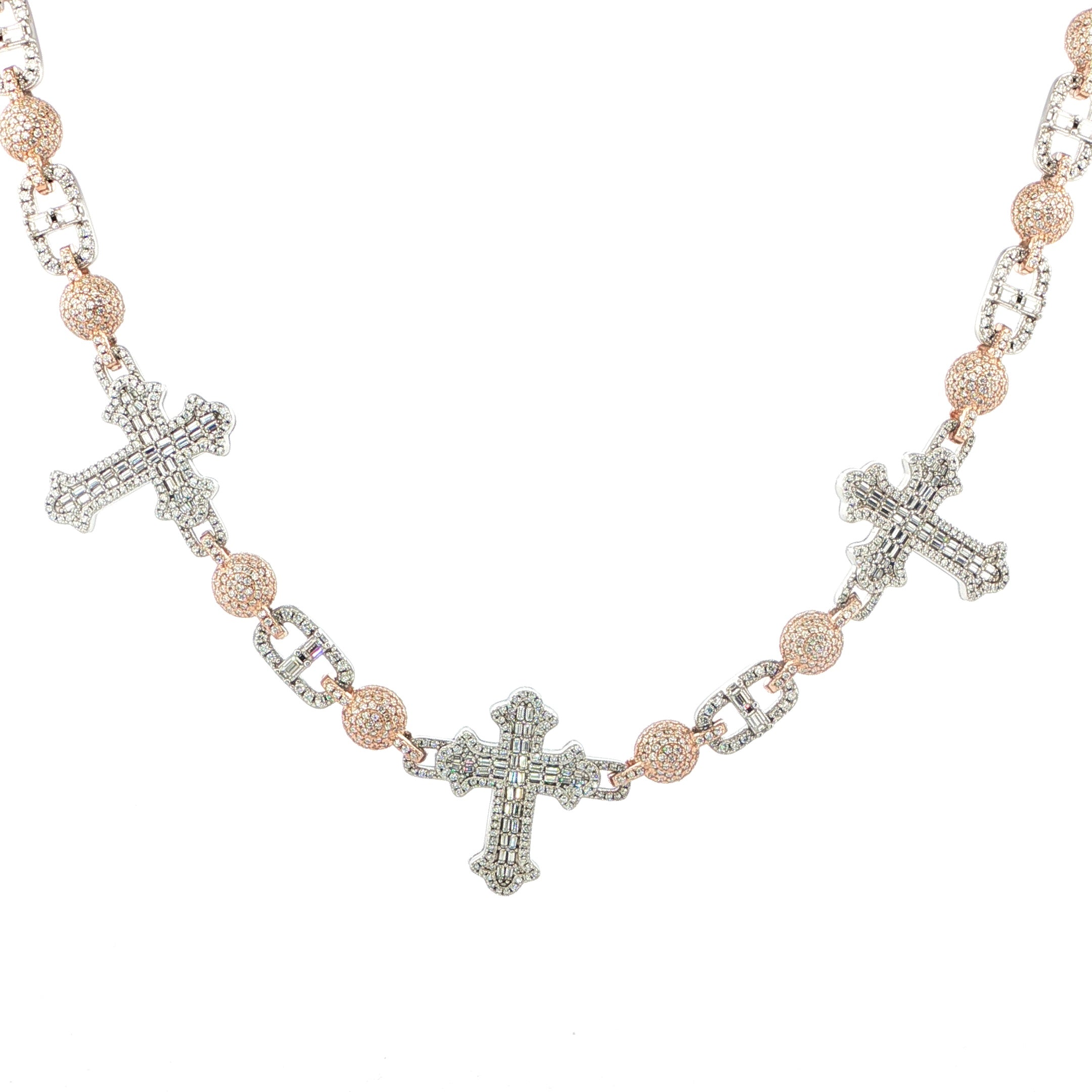 925 Sterling Silver Cross Flat Chain with VVS Moissanite