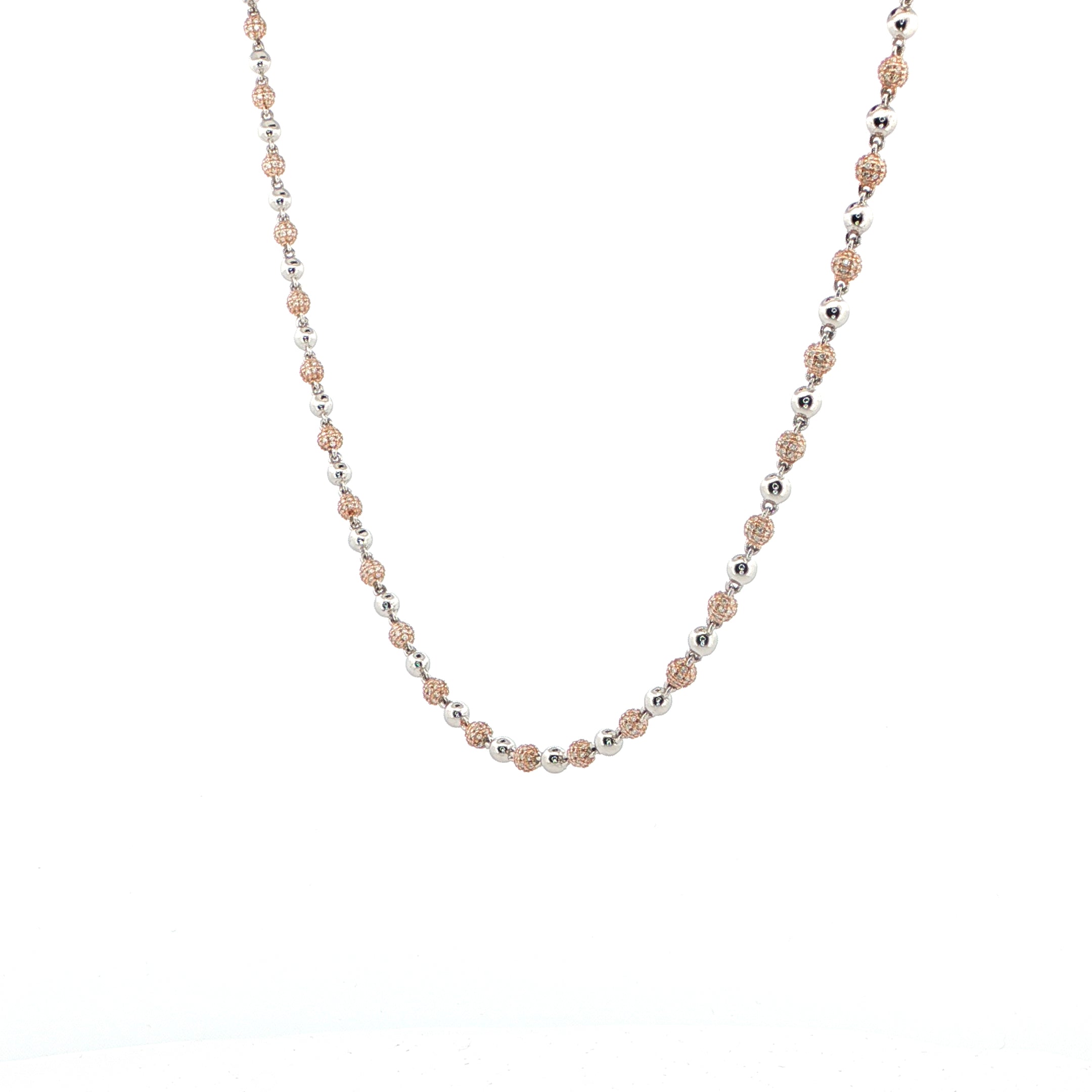 Sterling Silver Solid Ball Chain Necklace with VVS-D Moissanite Stones, Two-Tone Options