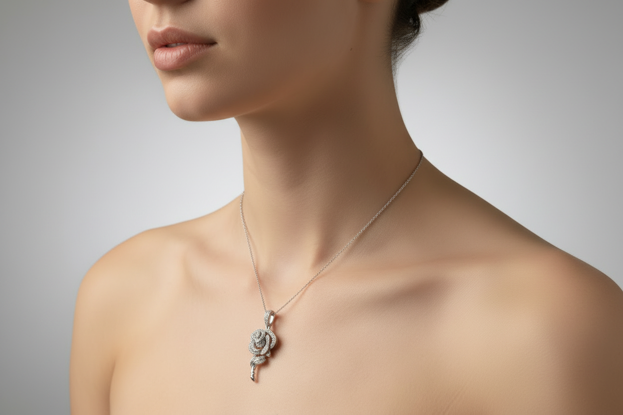 Sterling Silver Iced Rose Pendant – VVS Moissanite 2.3 CTW