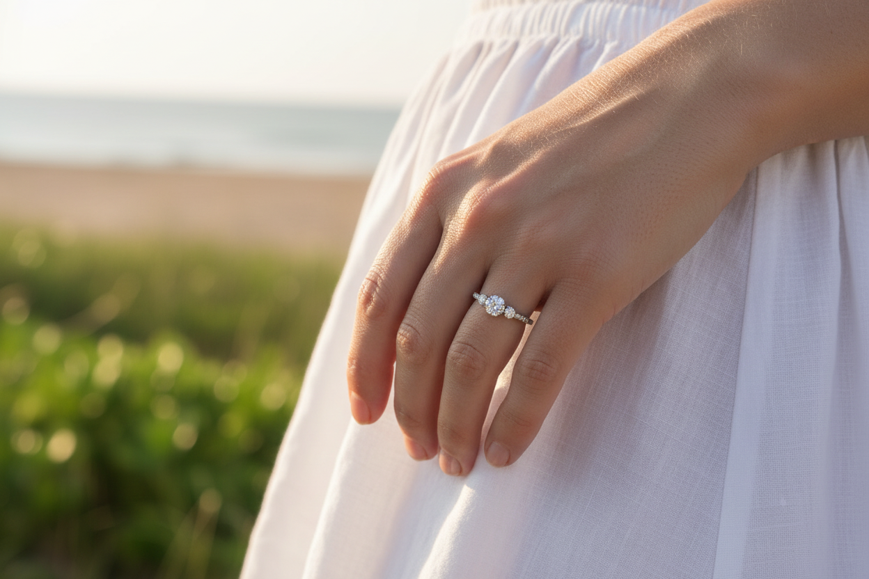 Sterling Silver Flower Promise Ring – VVS Moissanite 0.56 CTW