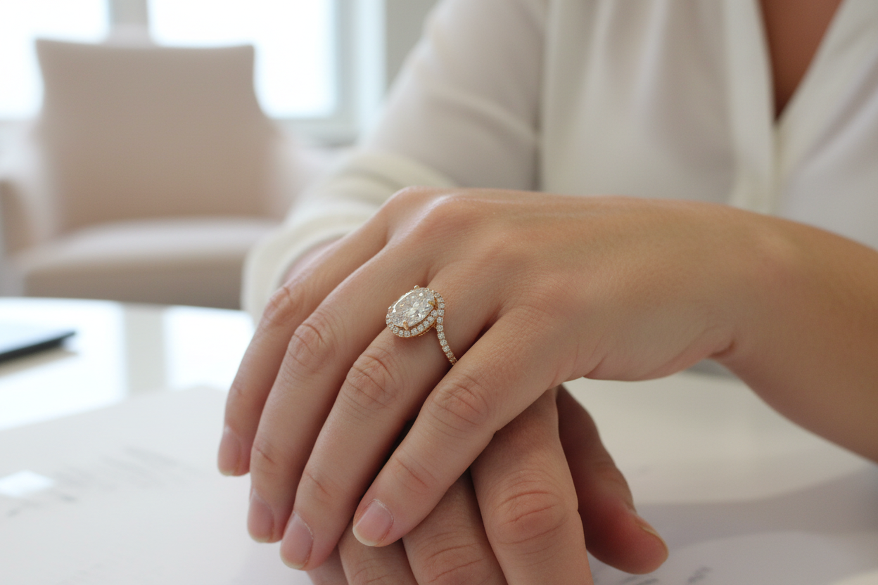 14K Gold Oval Bypass Engagement Ring – 2 CT Center