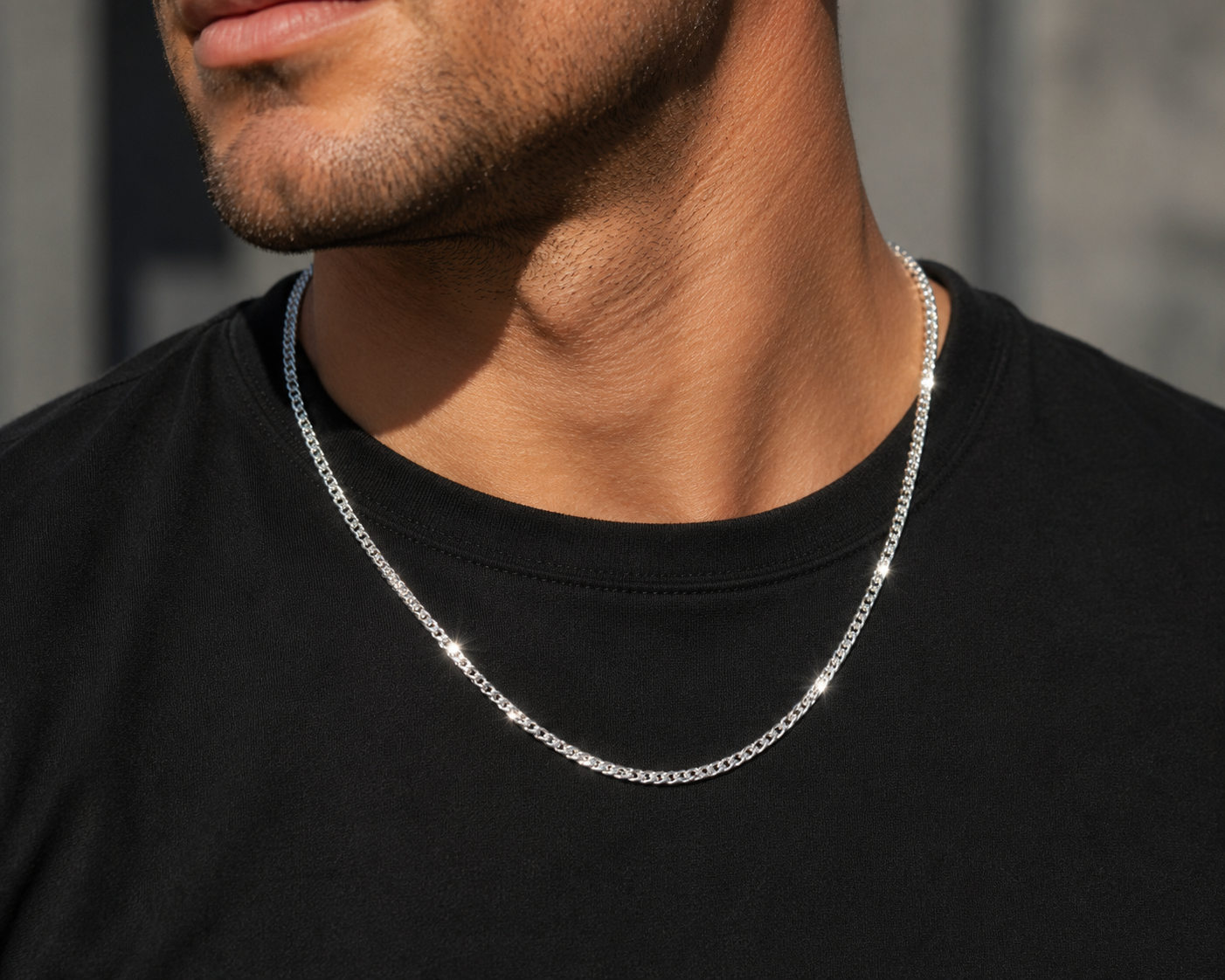 Luxury 14K White Gold Solid Franco Chain Close Up On Model