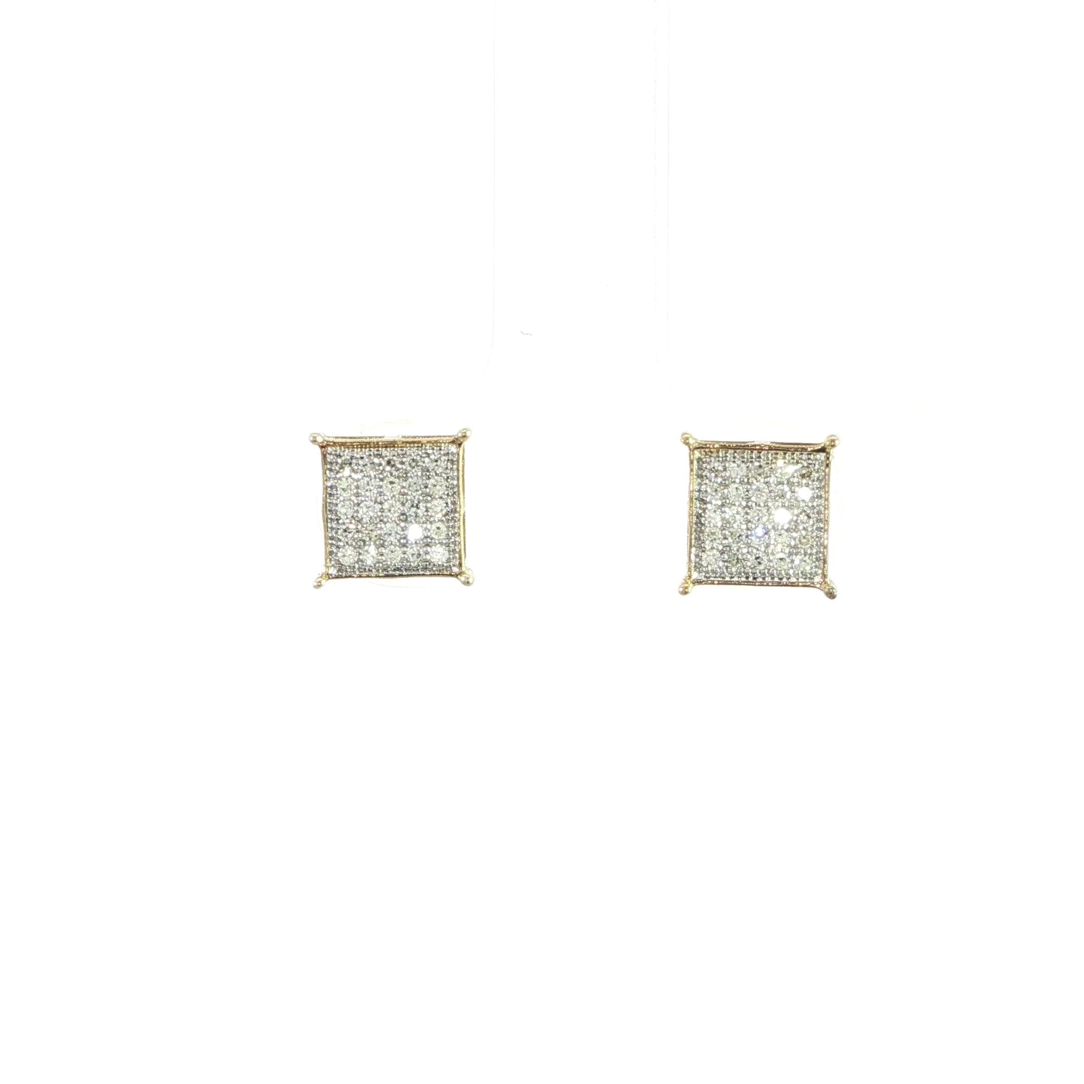10K Square Cluster Diamond Earrings – 0.30 CTW