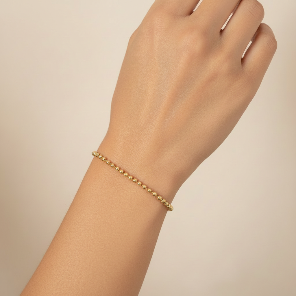14K Yellow Gold Bead Station Bracelet – 3MM