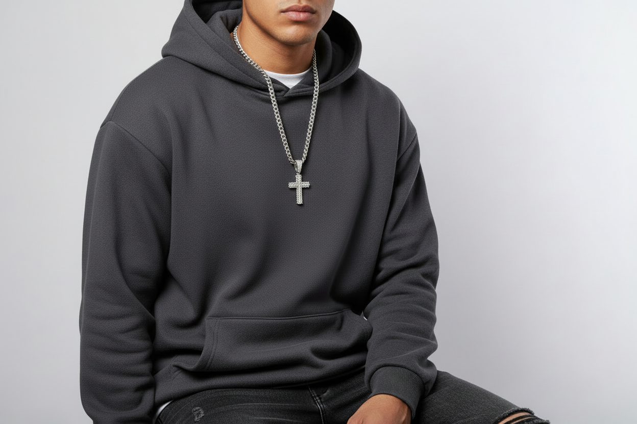 Sterling Silver Iced Out Cross Pendant – VVS Moissanite 4.8 CTW
