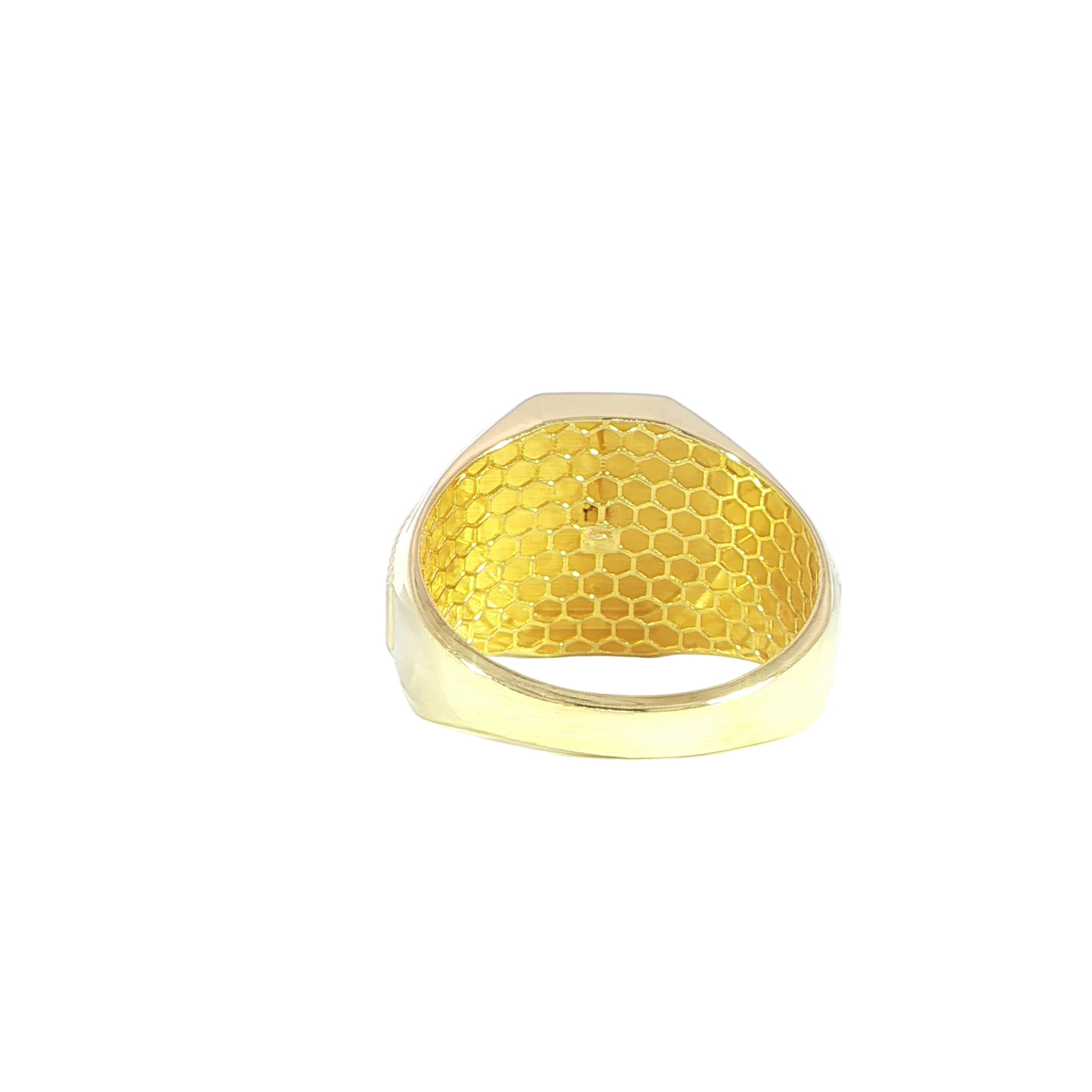 14K yellow gold octagon ring with textured grooved sides