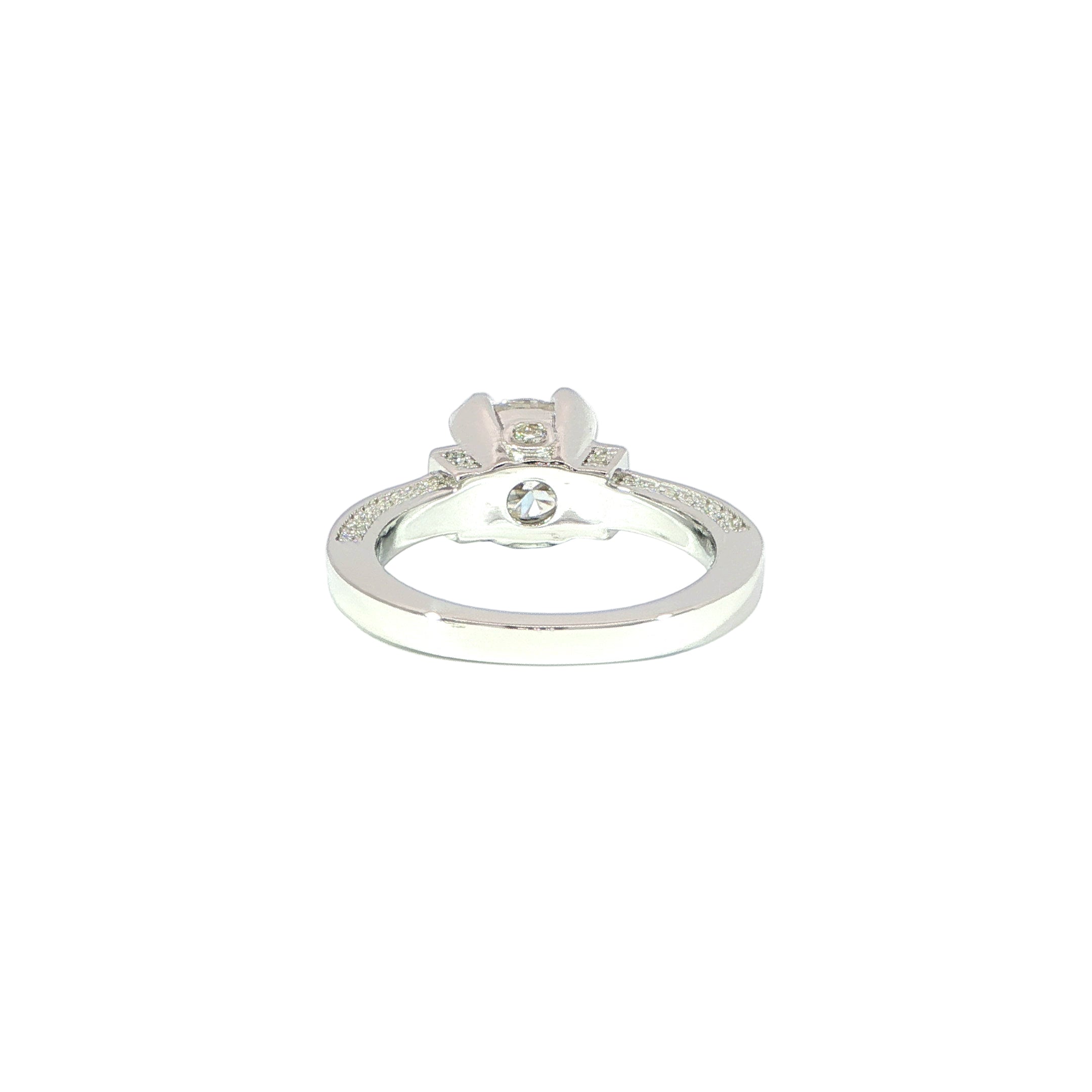 Luxury sterling silver moissanite ring with stones surrounding prongs and band