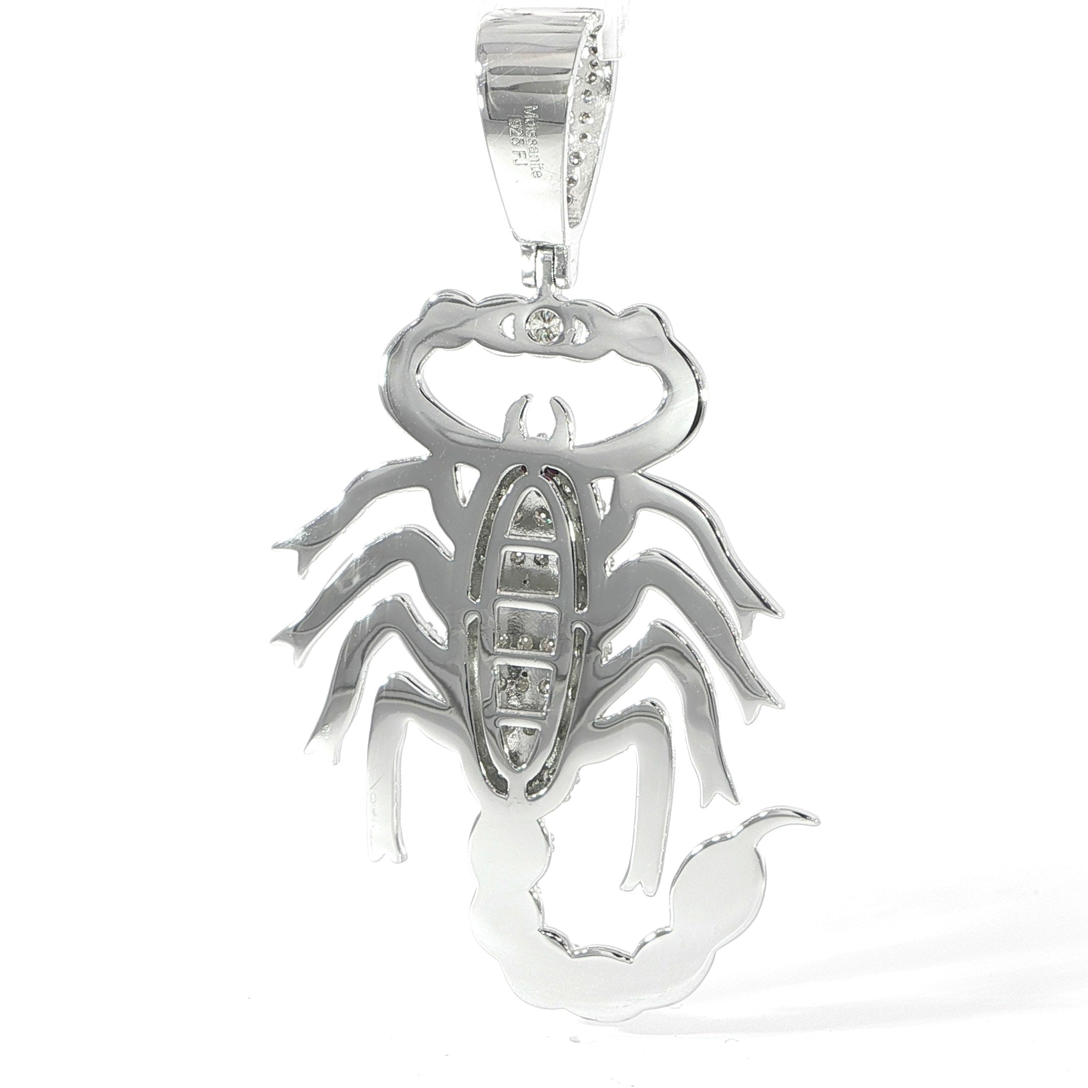 Backside VVS moissanite scorpion pendant with articulated detailing