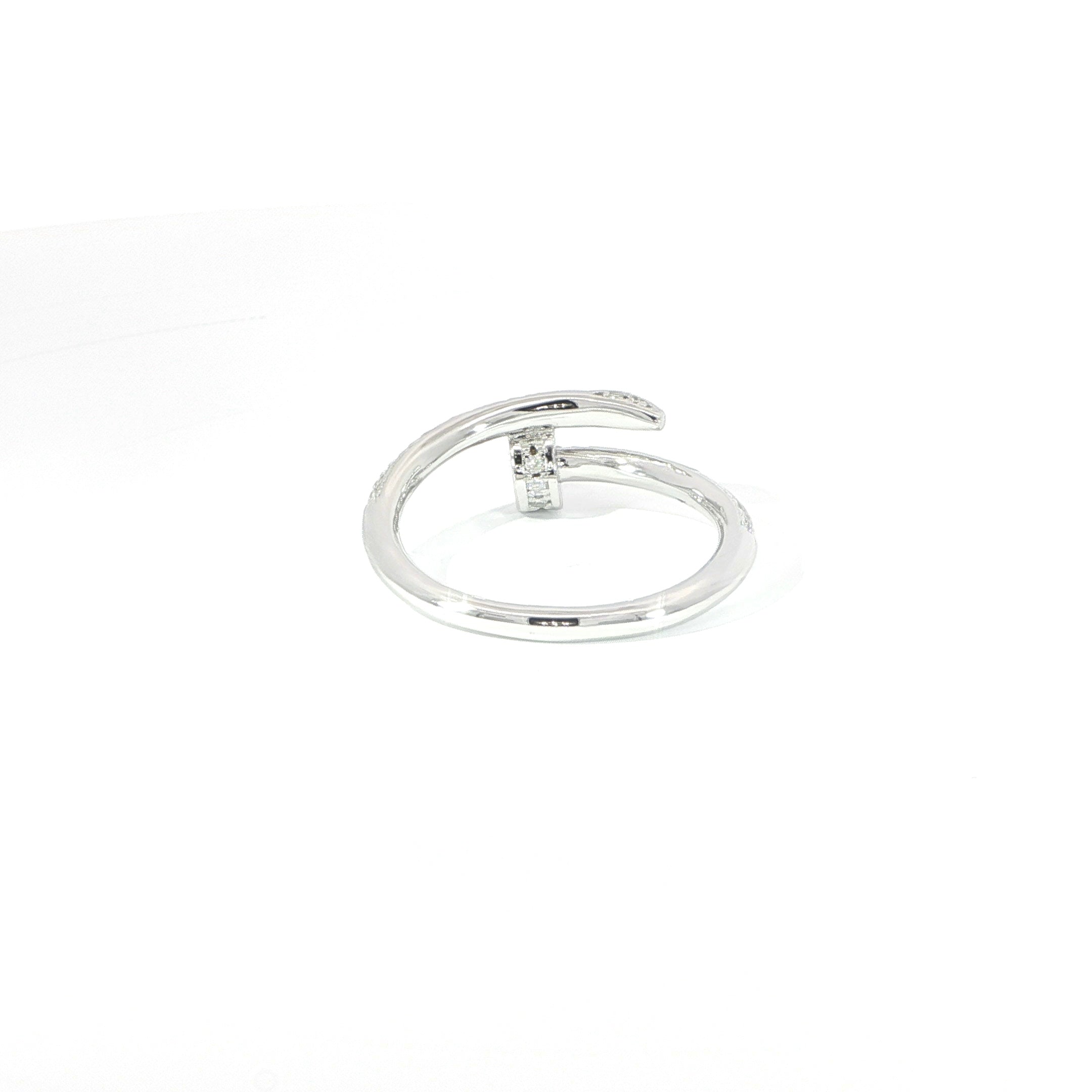 Sterling silver open nail ring with pavé moissanite accents