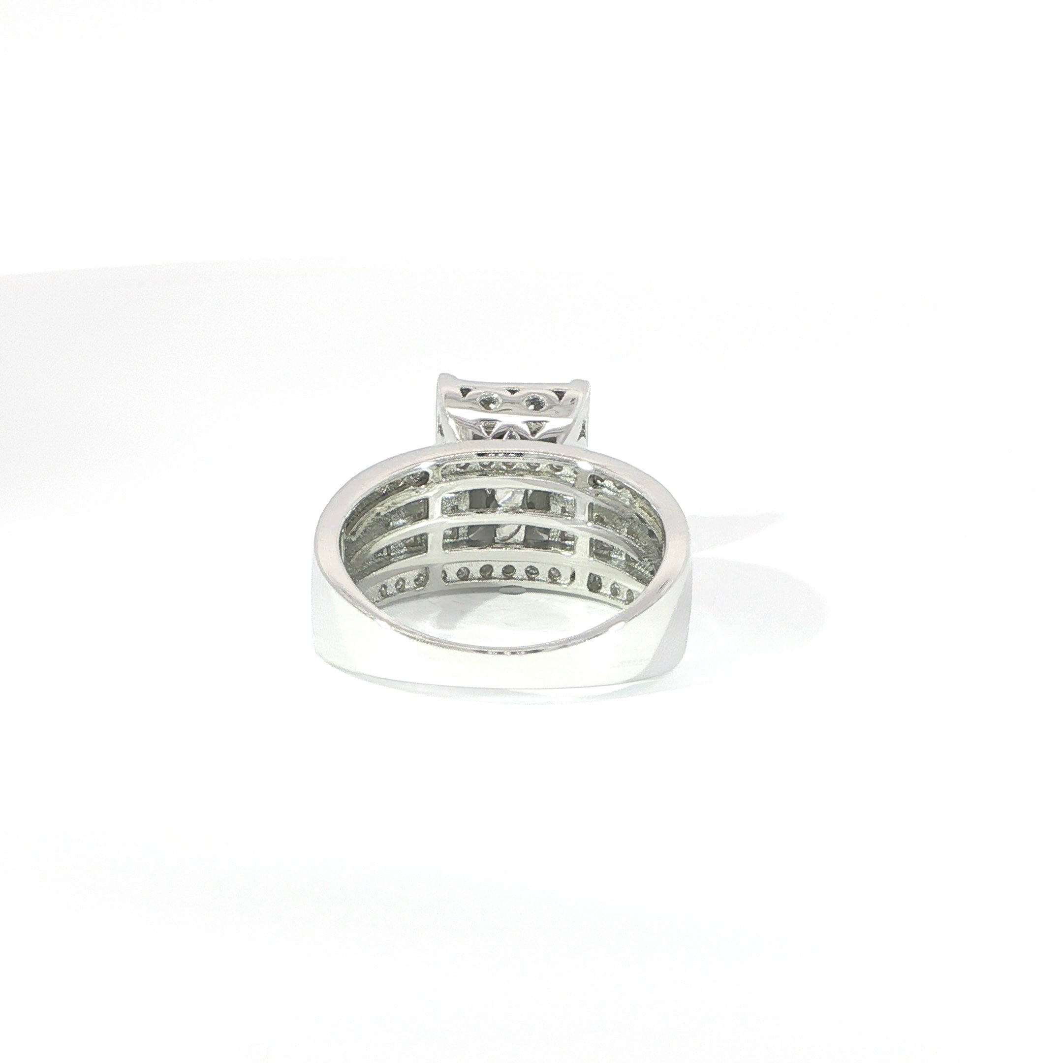Sterling silver rectangle ring with VVS moissanite cluster top