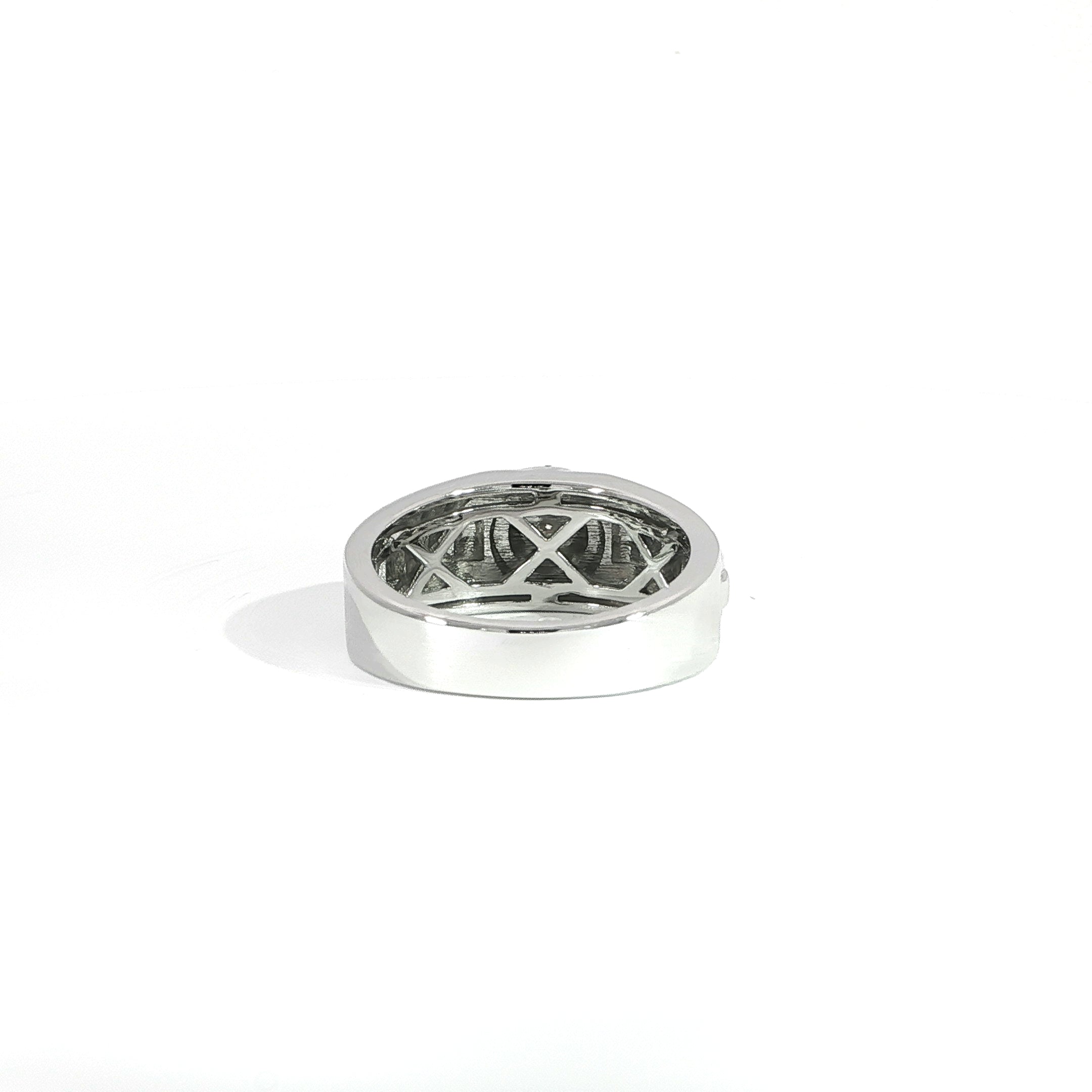 Men's moissanite ring with halo design and polished finish