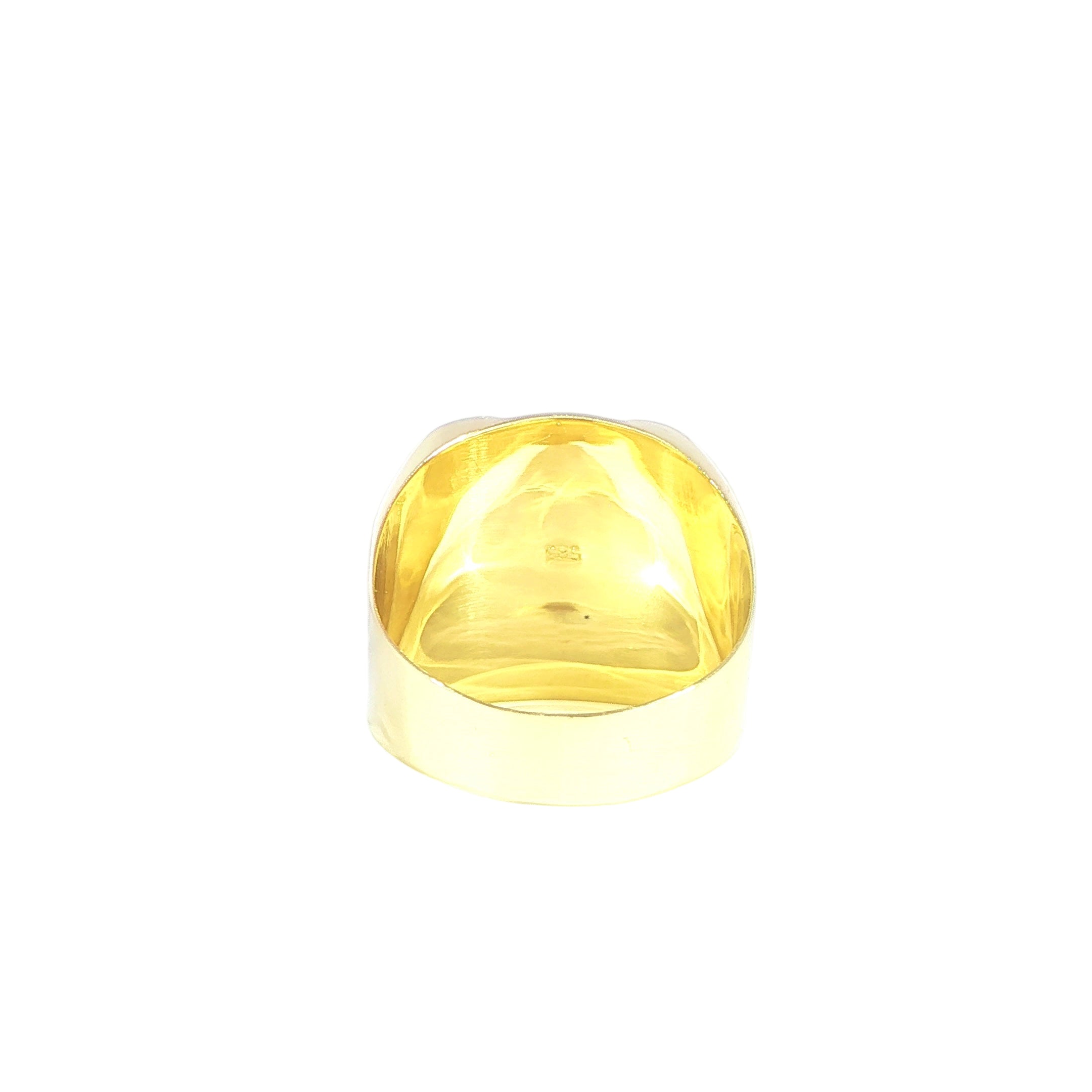 Yellow gold signet ring featuring black onyx and CZ accent