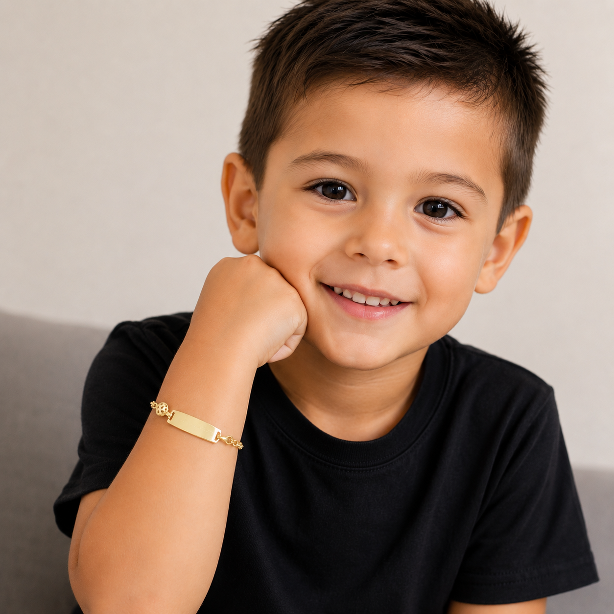 Child's paperclip link ID bracelet crafted in genuine 14K yellow gold