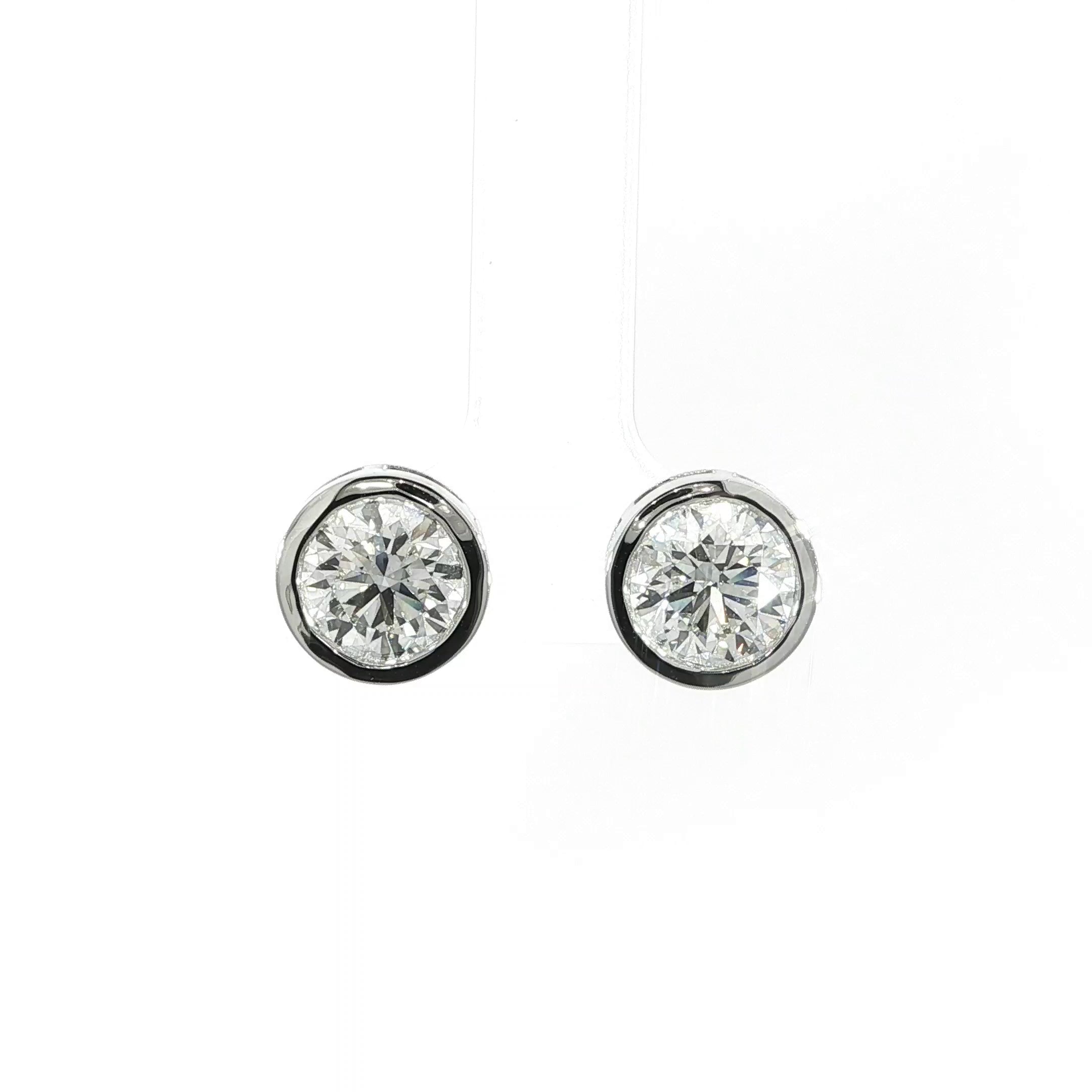 Large bezel-set lab grown diamond stud earrings in 14K white gold