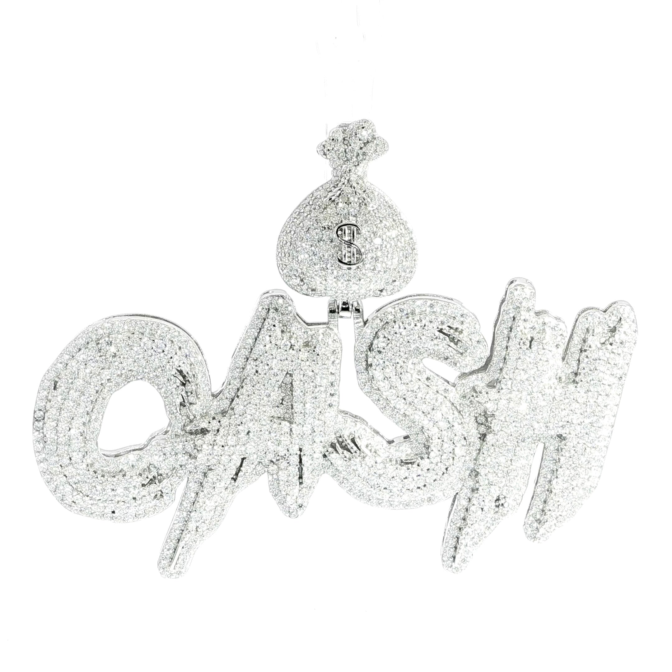 925 sterling silver CASH pendant with 7.45 CTW VVS moissanite.