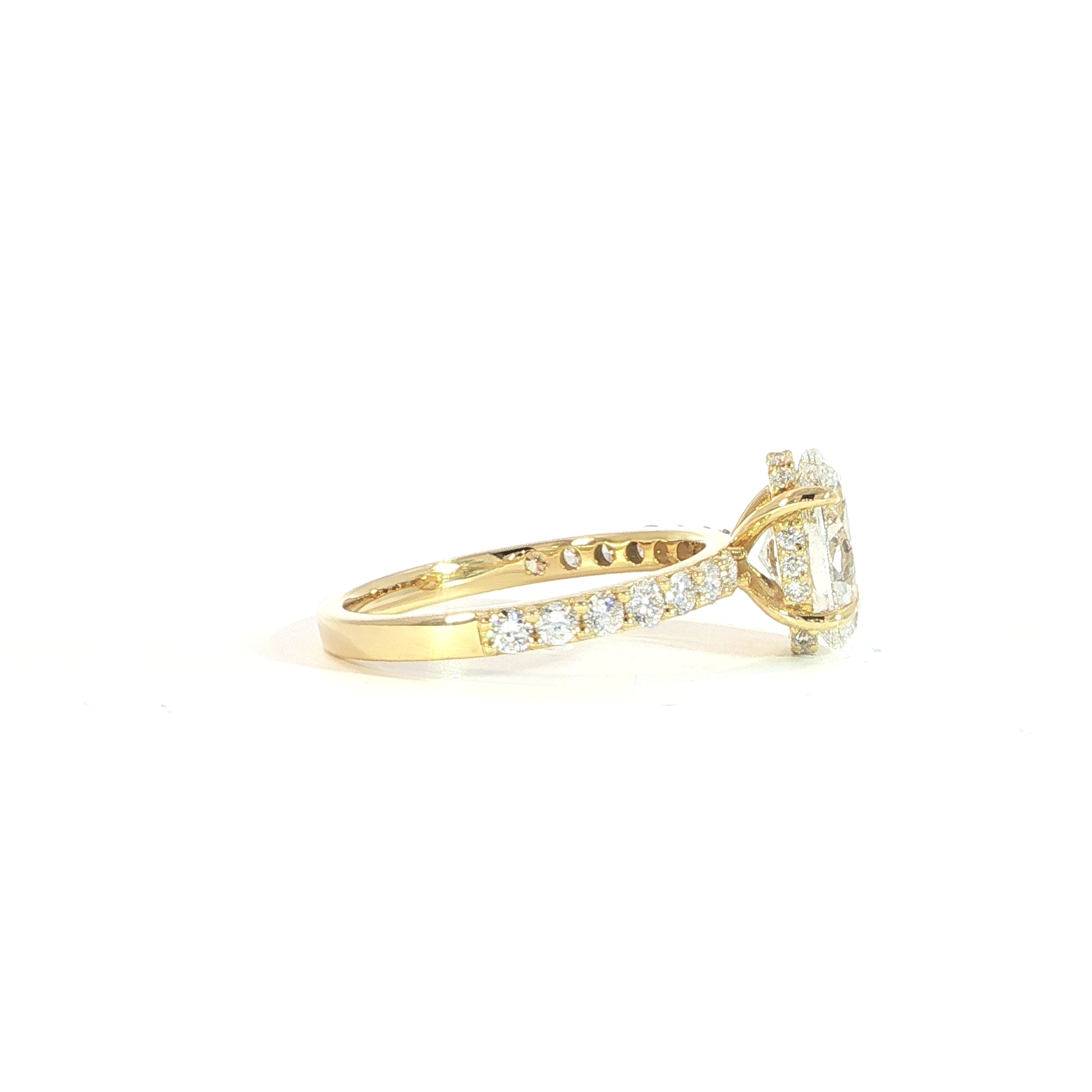 Oval solitaire ring with hidden halo detail