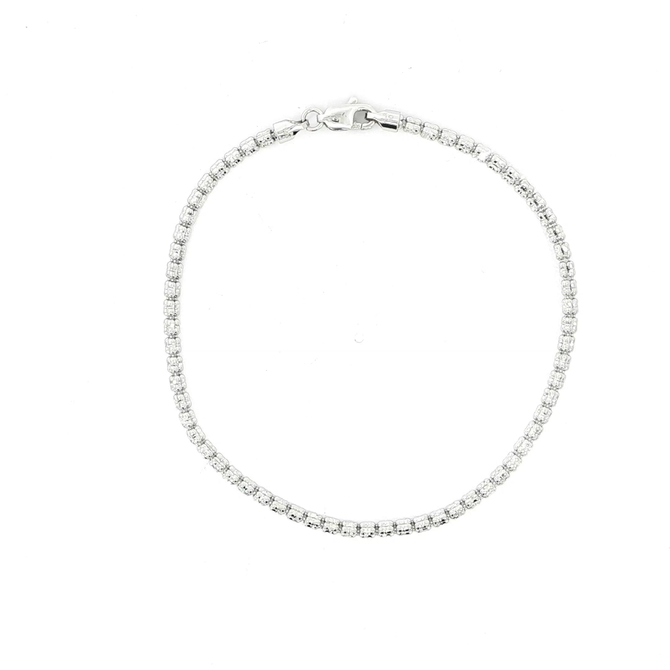 14K white gold ice bracelet featuring diamond-cut beaded detailing