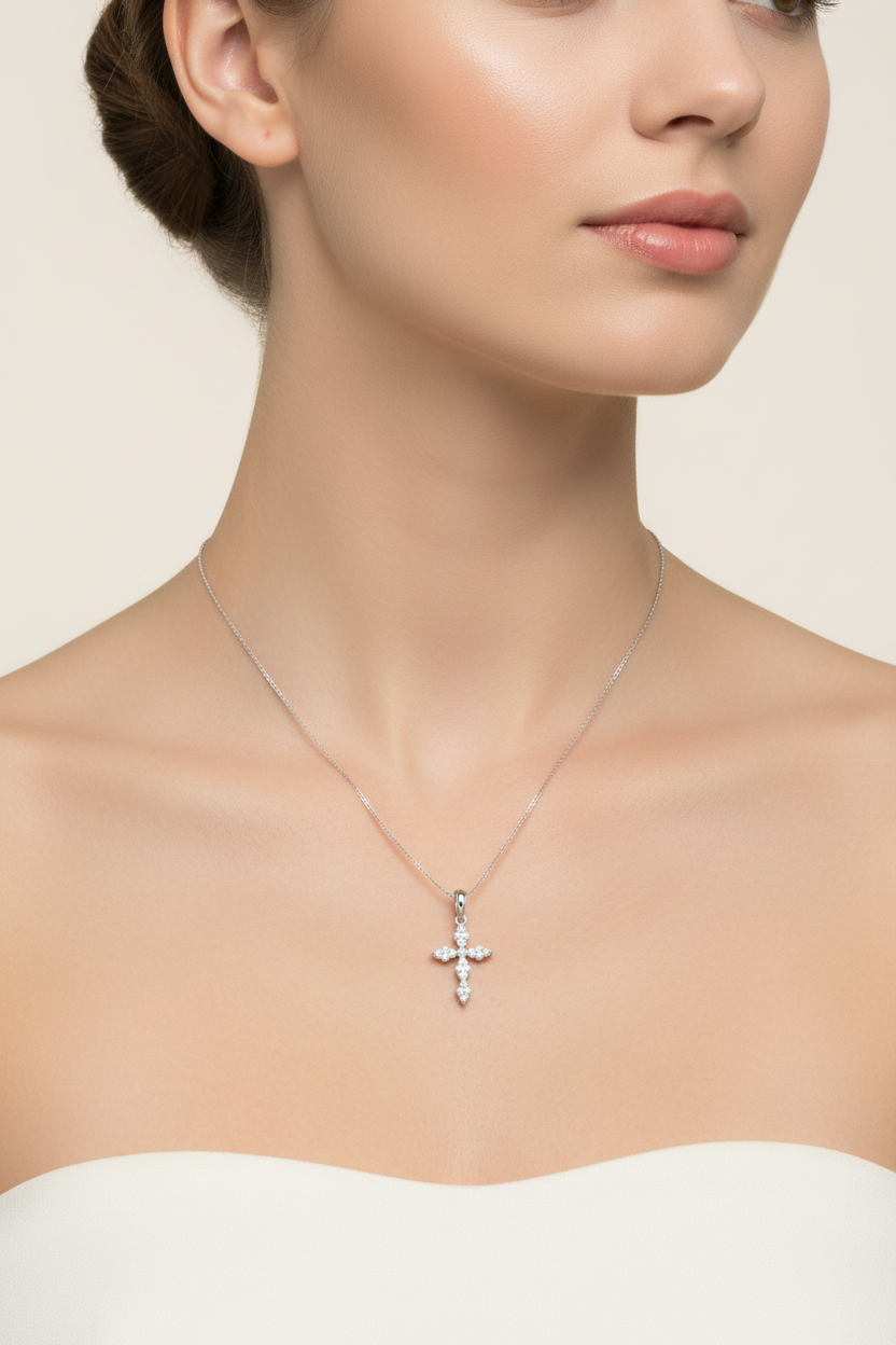 Classic white gold cross pendant with 0.25 carats of natural diamonds.