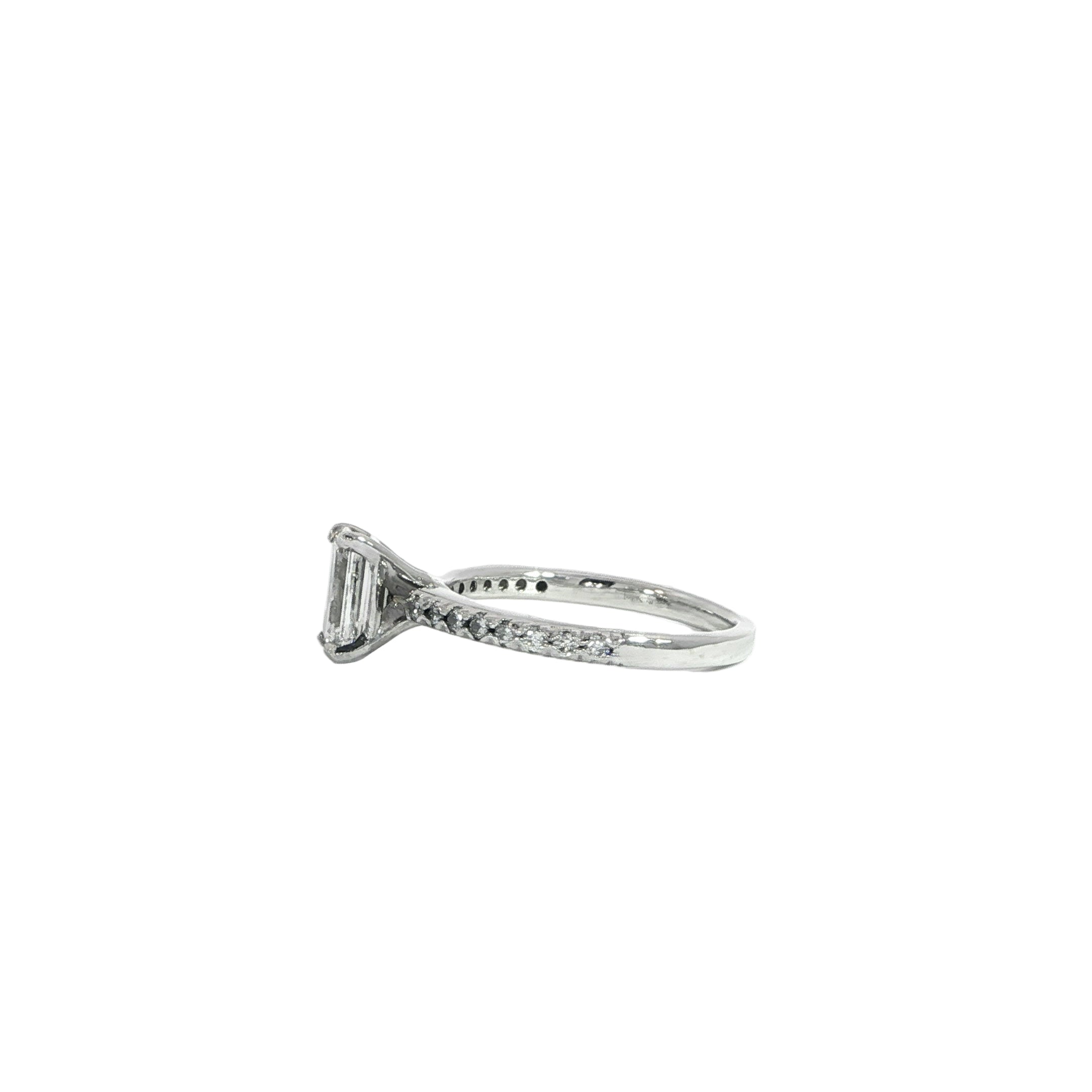 White gold emerald cut solitaire ring with lab grown diamonds