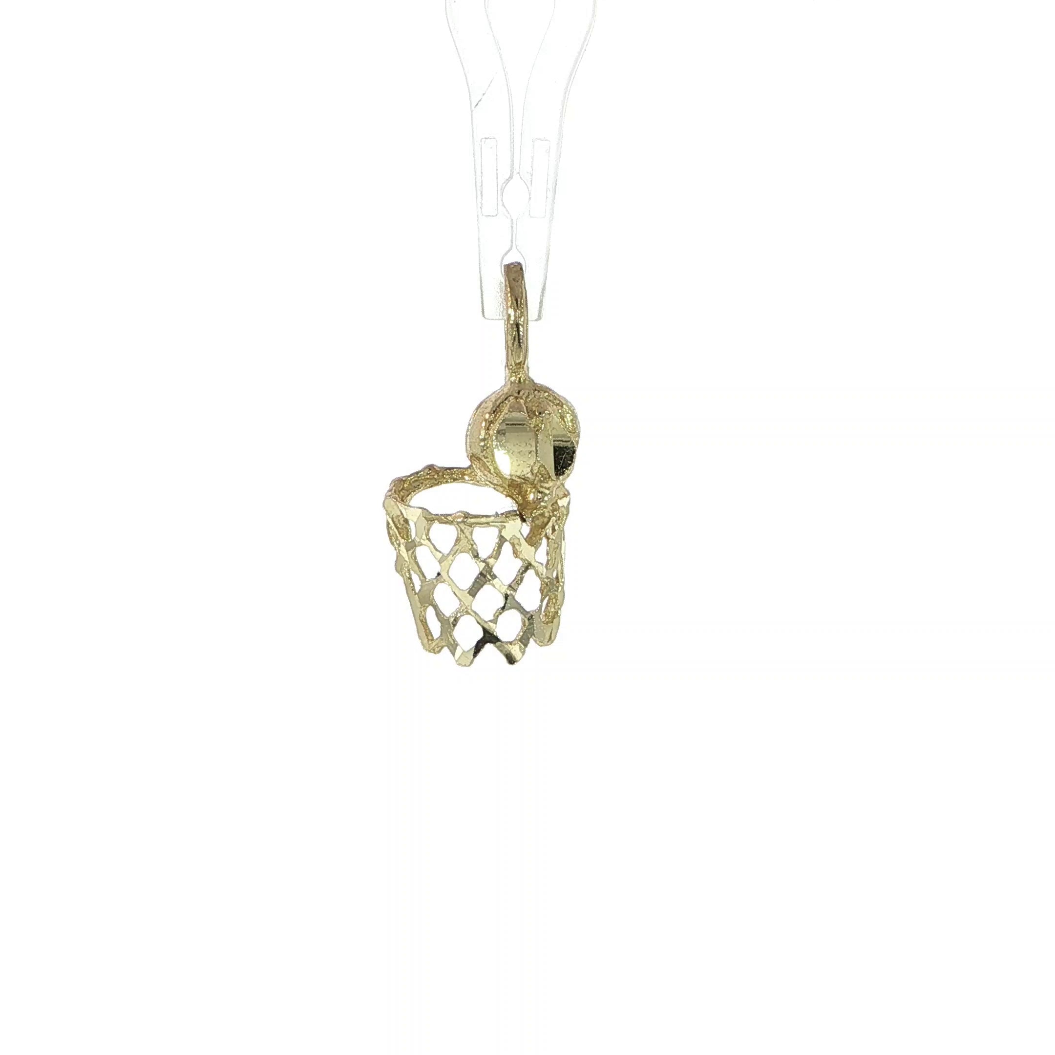 10K gold basketball hoop with ball pendant measuring 14×10MM