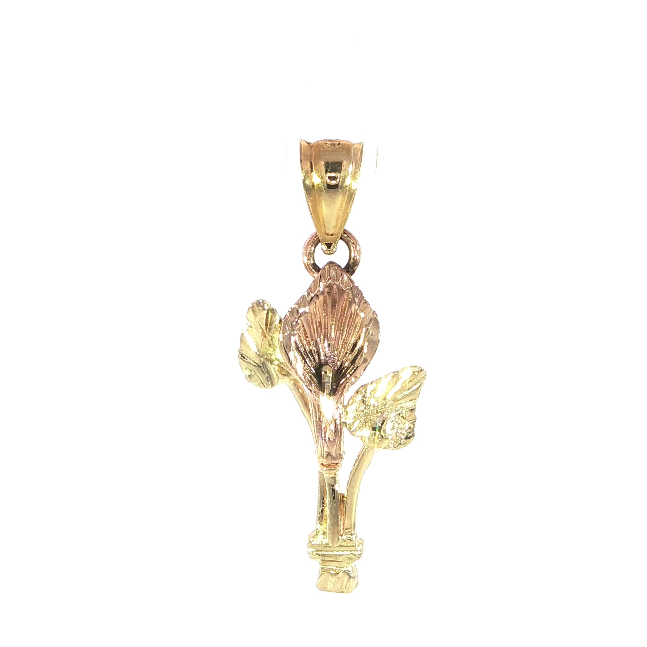 14K two-tone Calla Lily flower pendant in yellow and rose gold