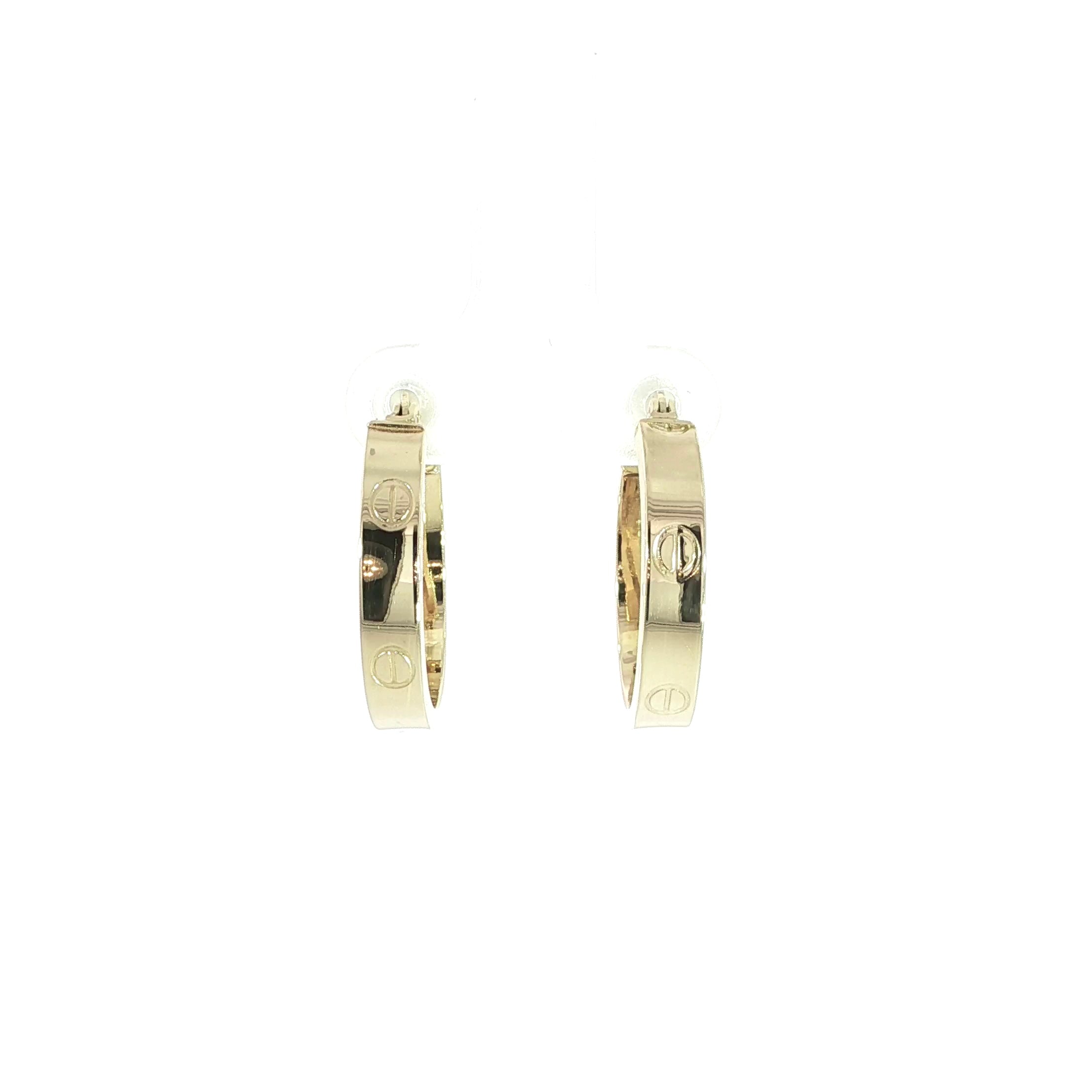 19MM polished yellow gold hoop earrings with screw motif