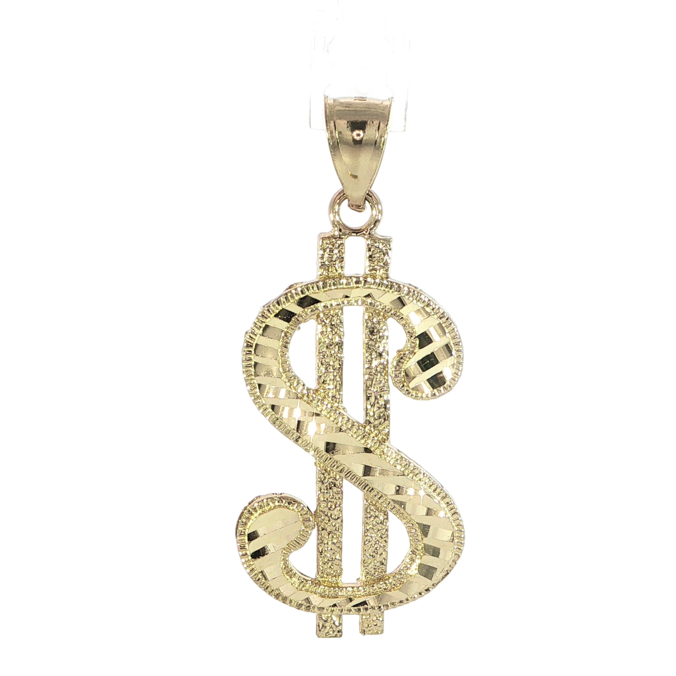 14K Yellow Gold Diamond-Cut Dollar Sign Pendant 32MM