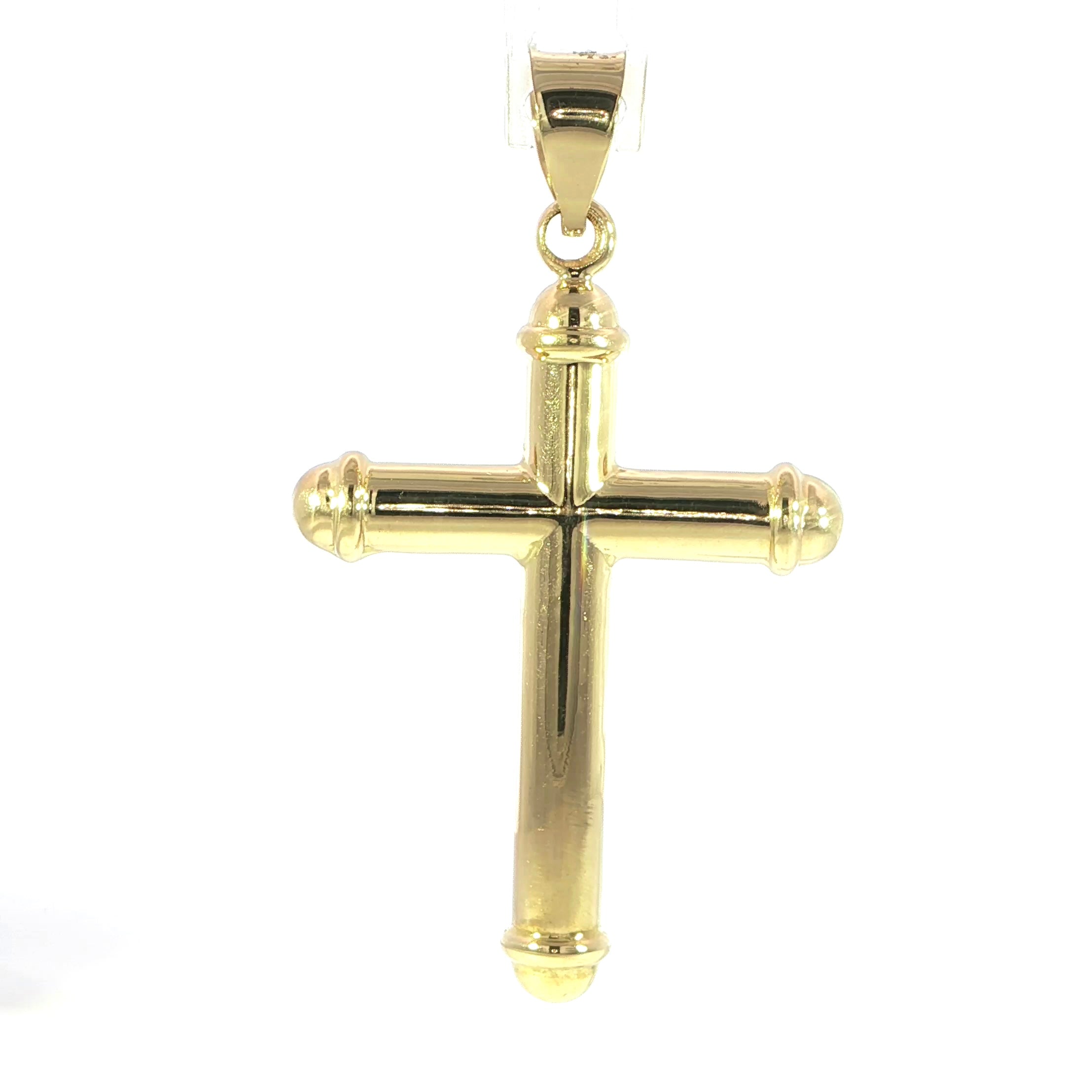 14K yellow gold high polish tube cross pendant