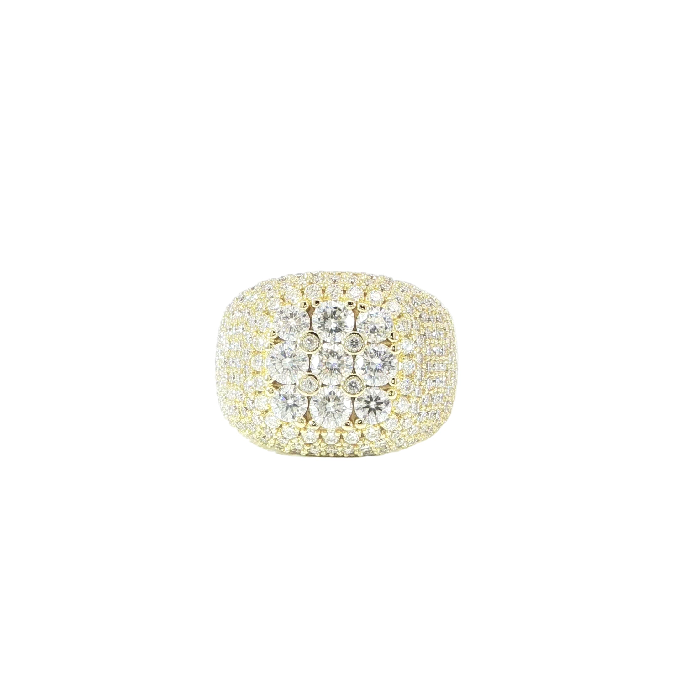Front gold plated sterling silver ring with square cluster design