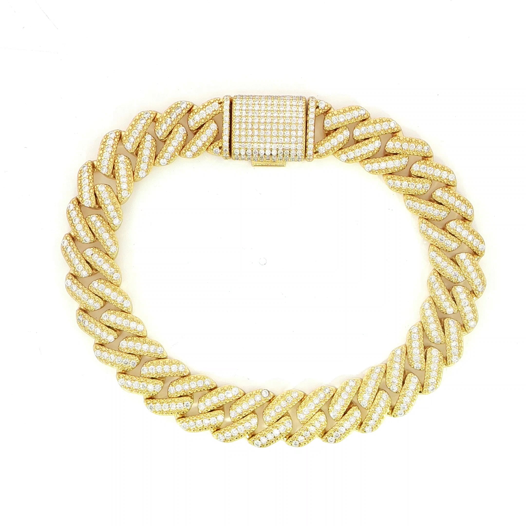 Gold plated silver VVS Moissanite Cuban bracelet